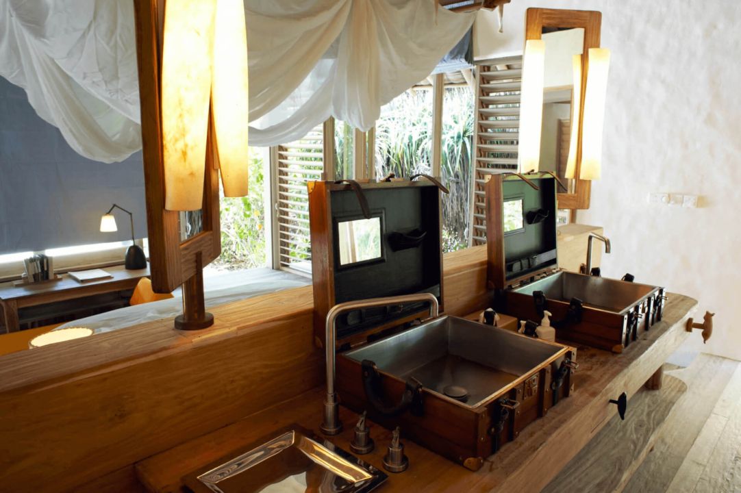 Ocean Beach Villa with Pool Vanity Area Six Senses Laamu