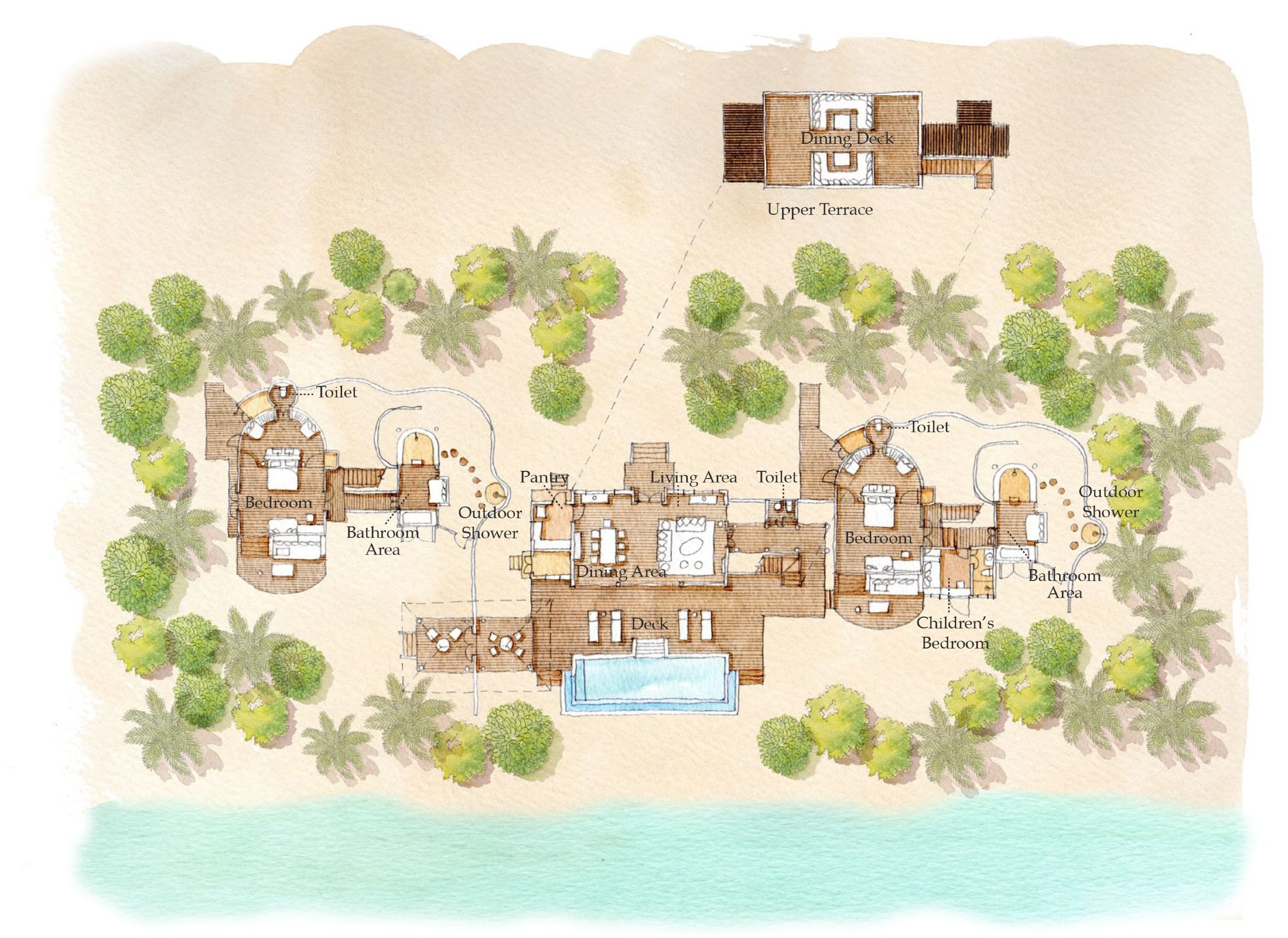 Ocean Beach Villa with Pool Floor Plan - Two Bedroom Aerial Six Senses Laamu