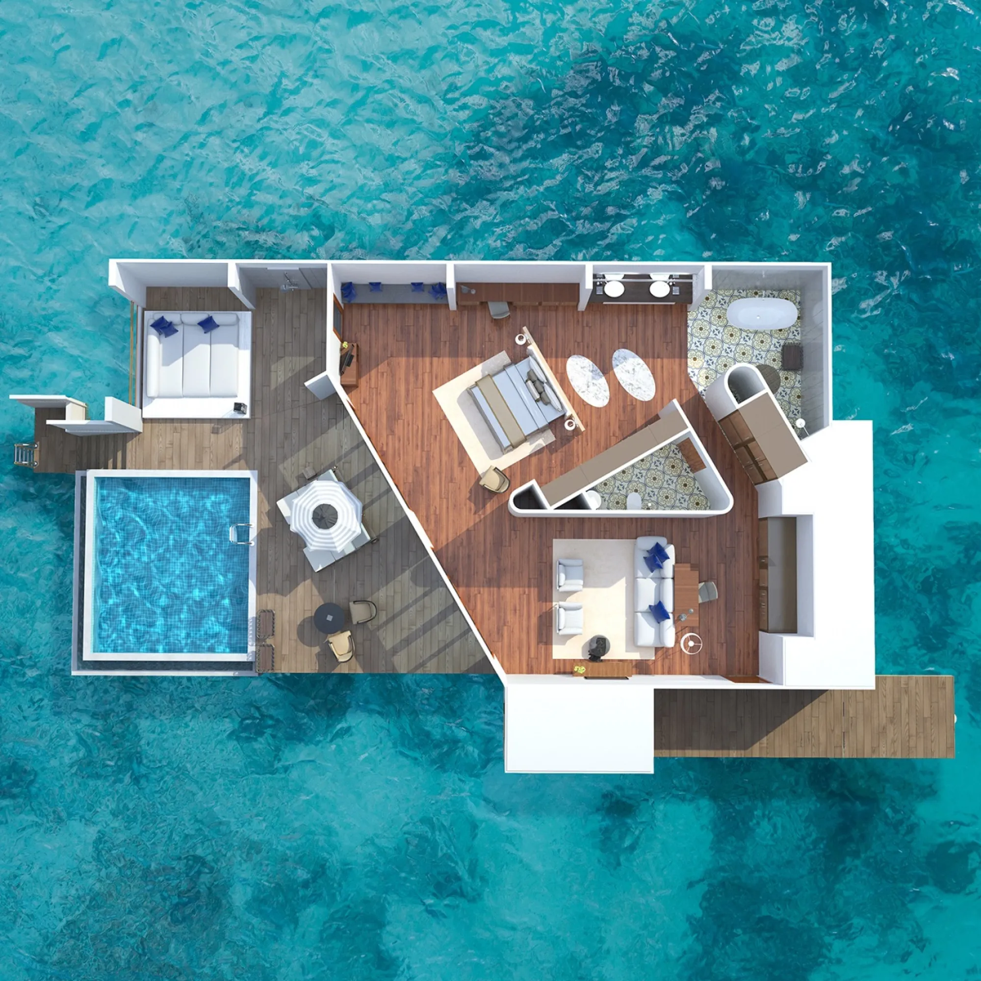 Lagoon water pool villa - floor plan