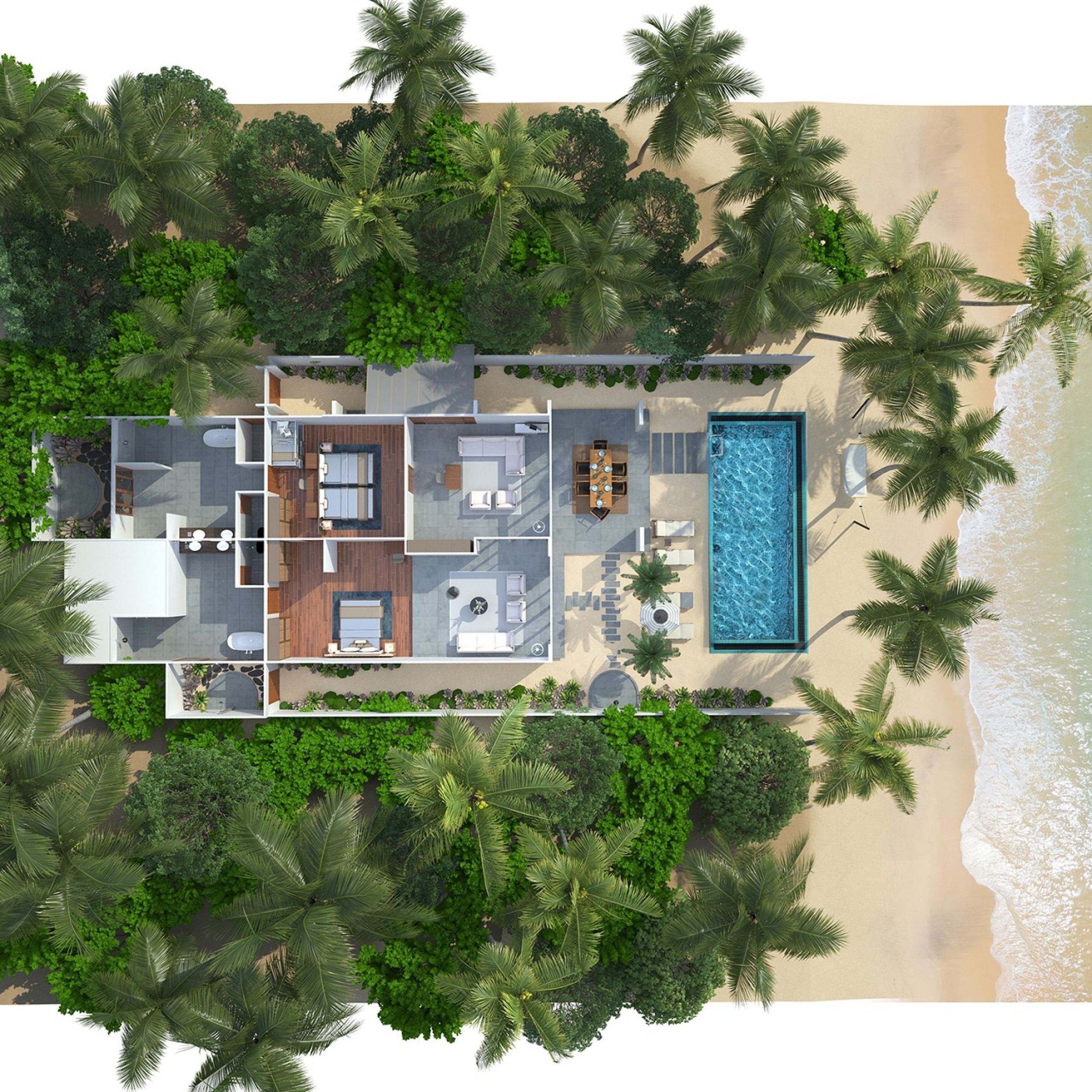 Two Bedroom Beach Pool Villa - floor plan