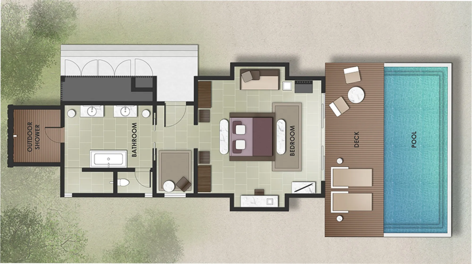 Sunrise and Sunset Beach Pool Villa Floor Plan One Bedroom The Residence Maldives
