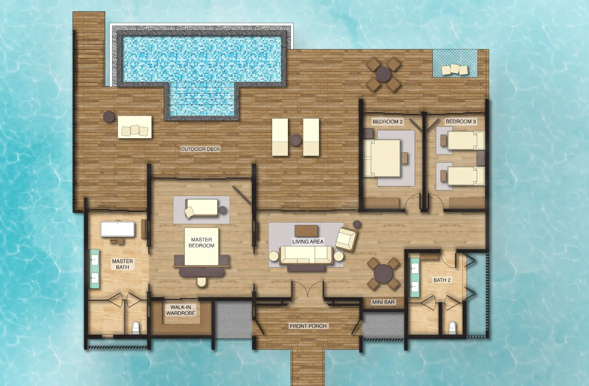 Overwater Villa - 3 Bedrooms - Pool & Lagoon View