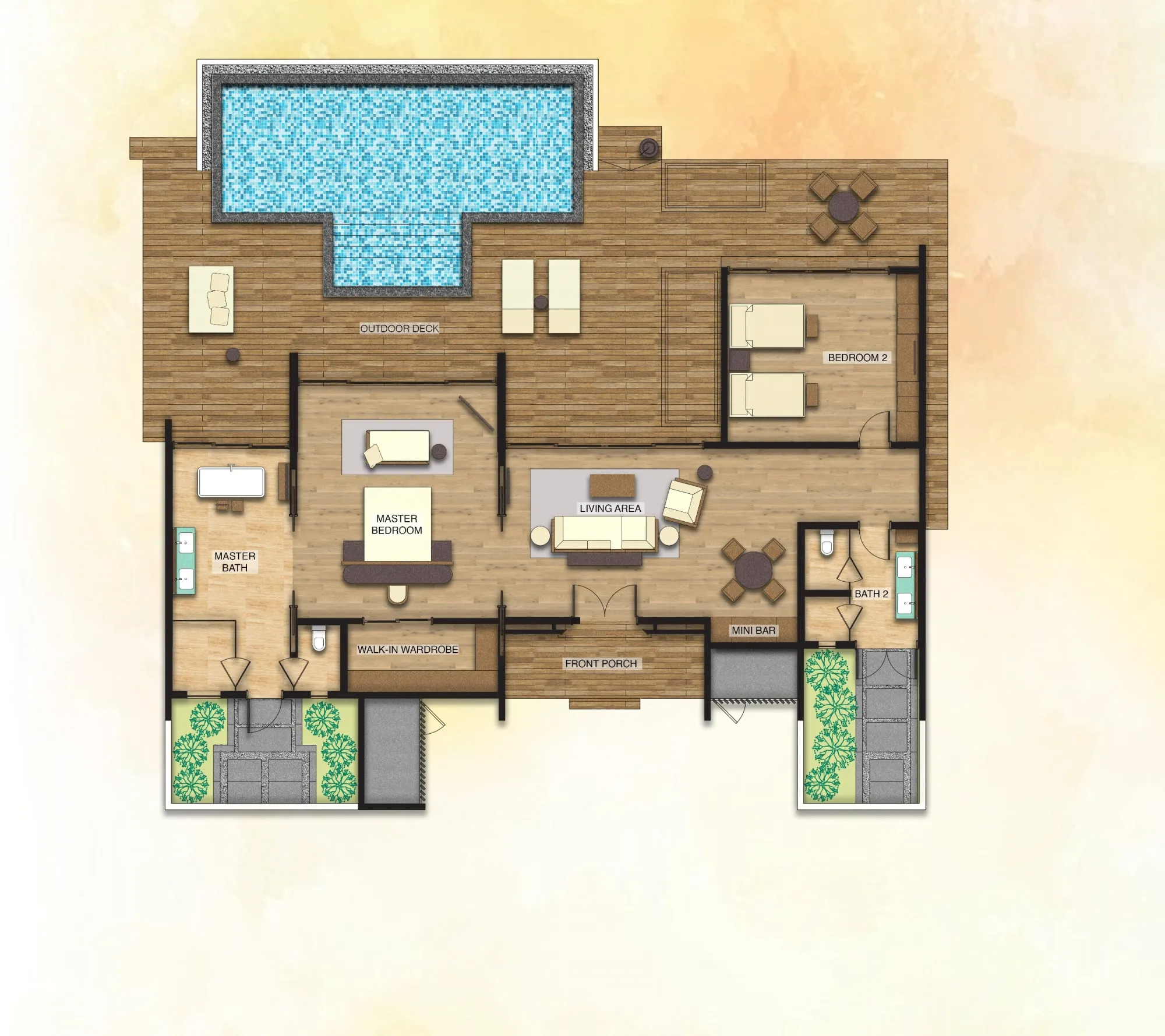 Beach Villa - 2 Bedrooms - Pool & Sunset View