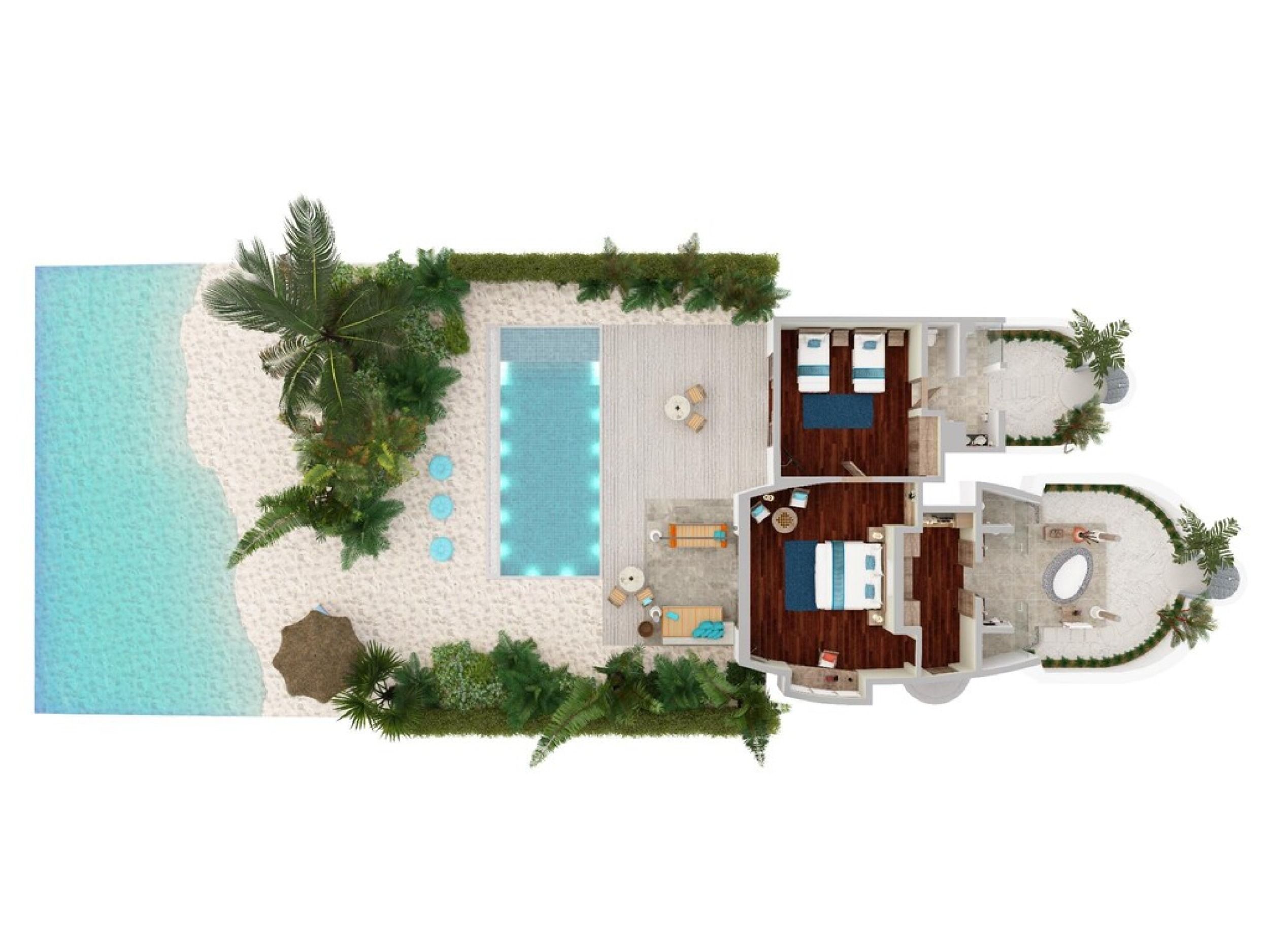 Two Bedroom Family Beach Pool Villa - Floor Plan - Anantara Dhigu Maldives