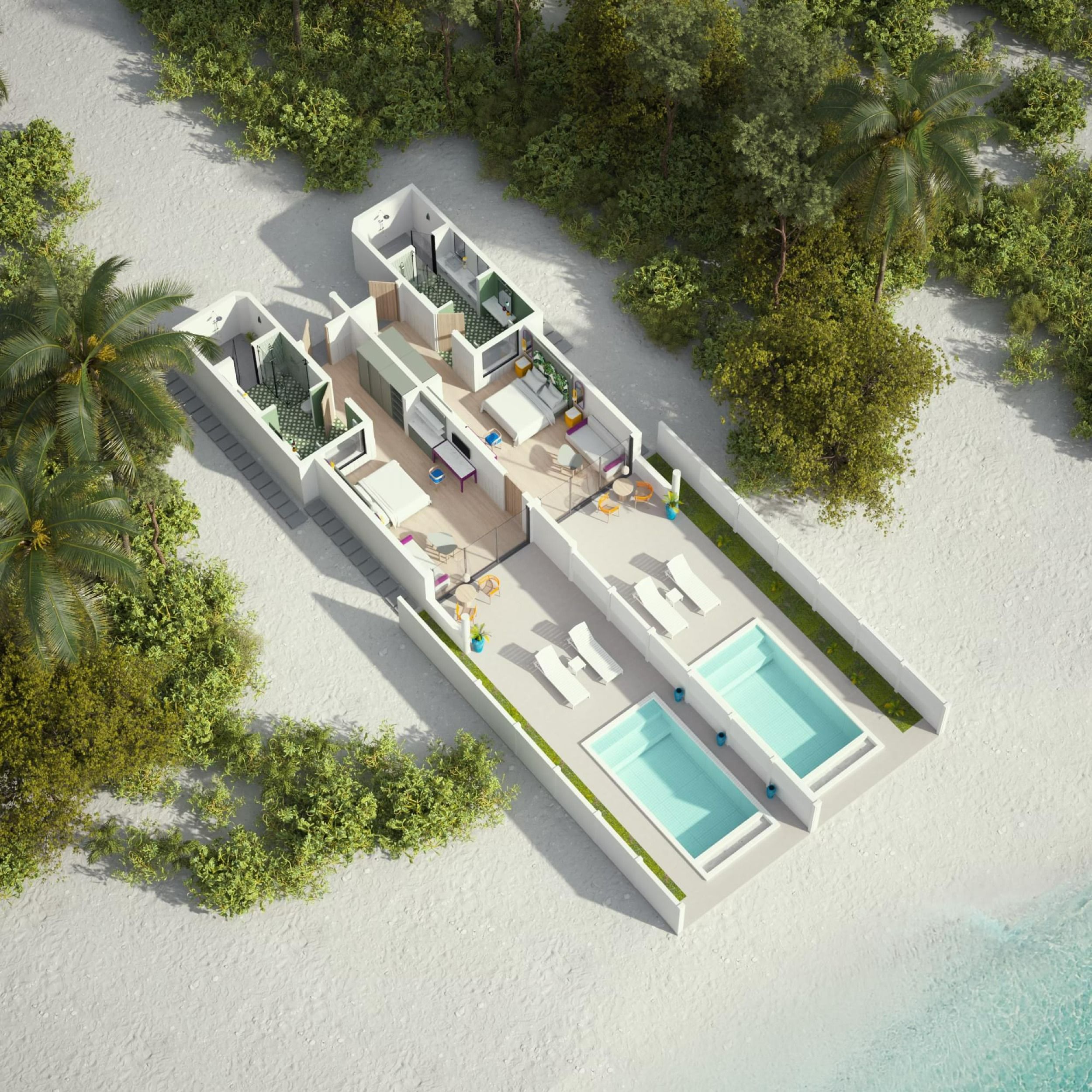 Two Bedroom Beach Pool Villa - Floor Plan - Villa Park Maldives