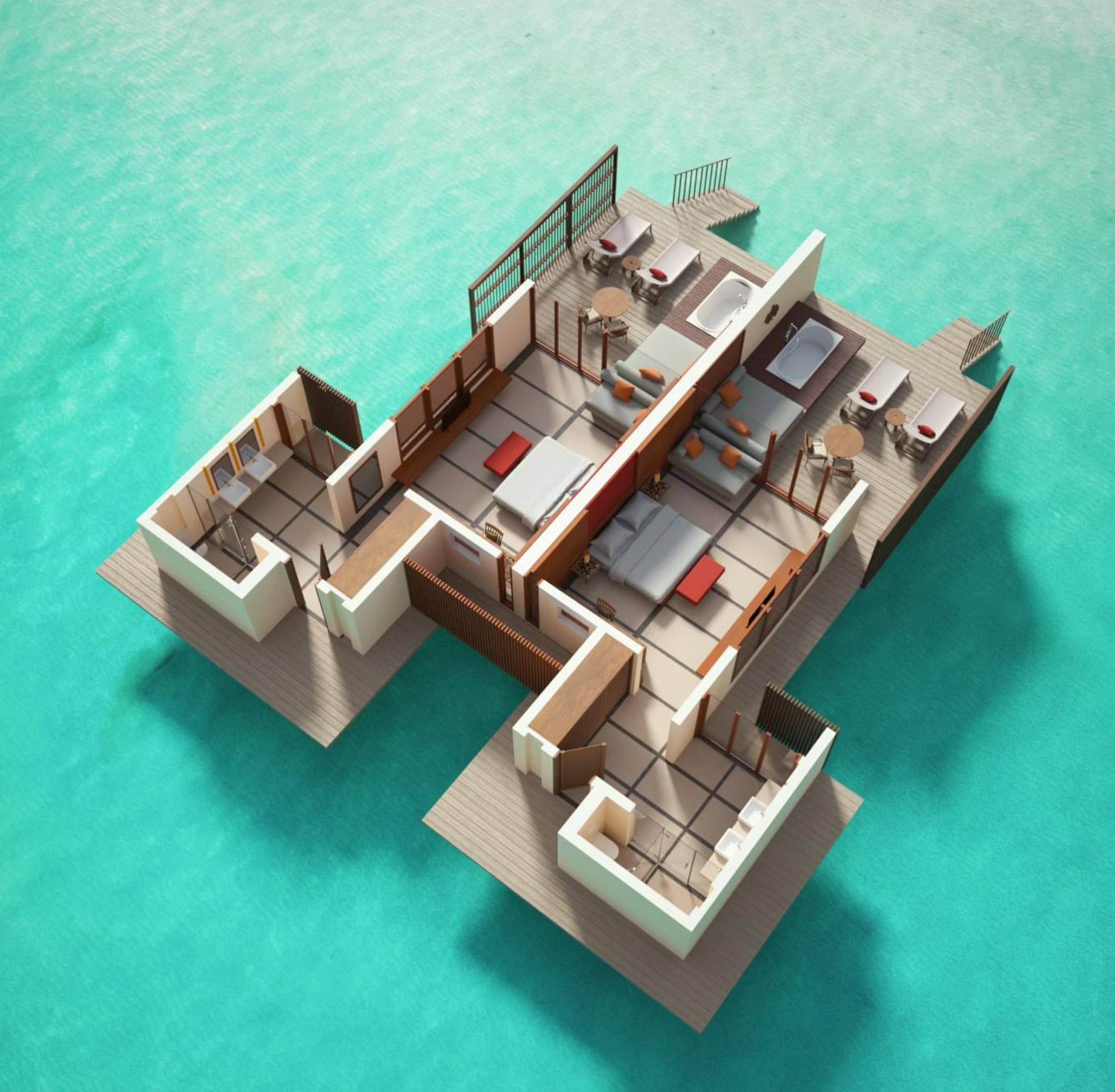 Water Villa - Floor Plan - Villa Nautica Maldives