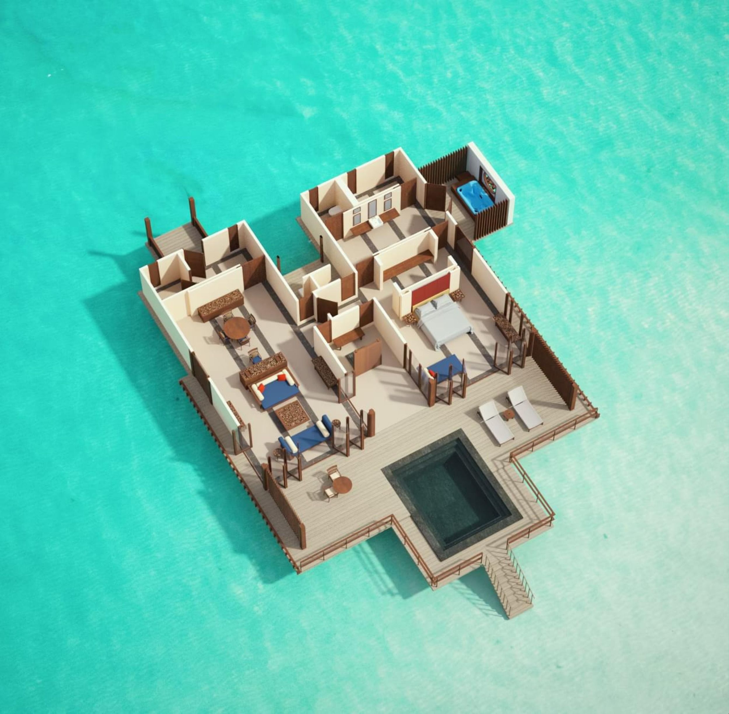 One Bedroom Ocean Suite with Pool - Floor Plan -Villa Nautica Maldives