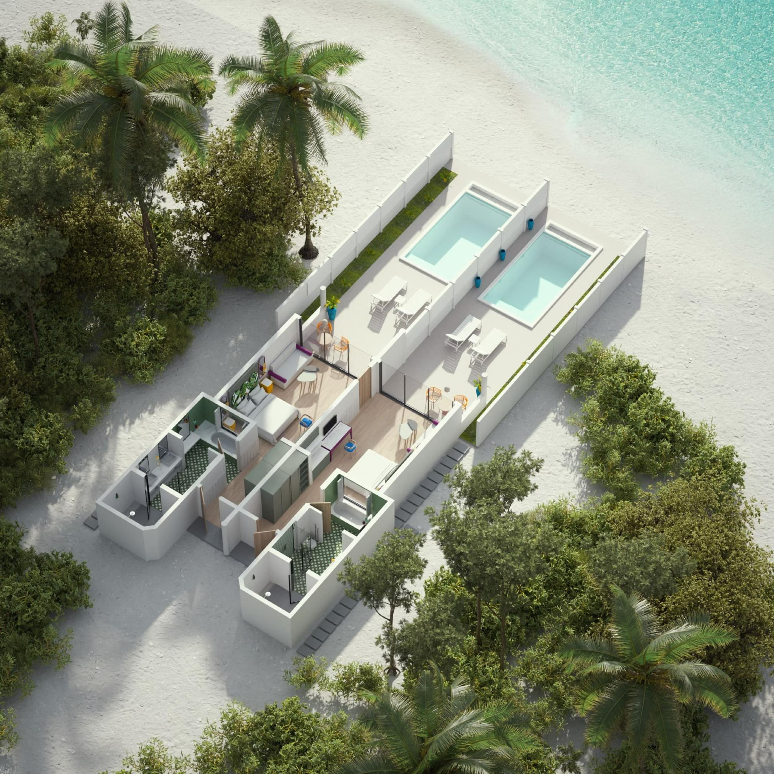 Two Bedroom Beach Pool Villa - Floor Plan - Villa Park Maldives