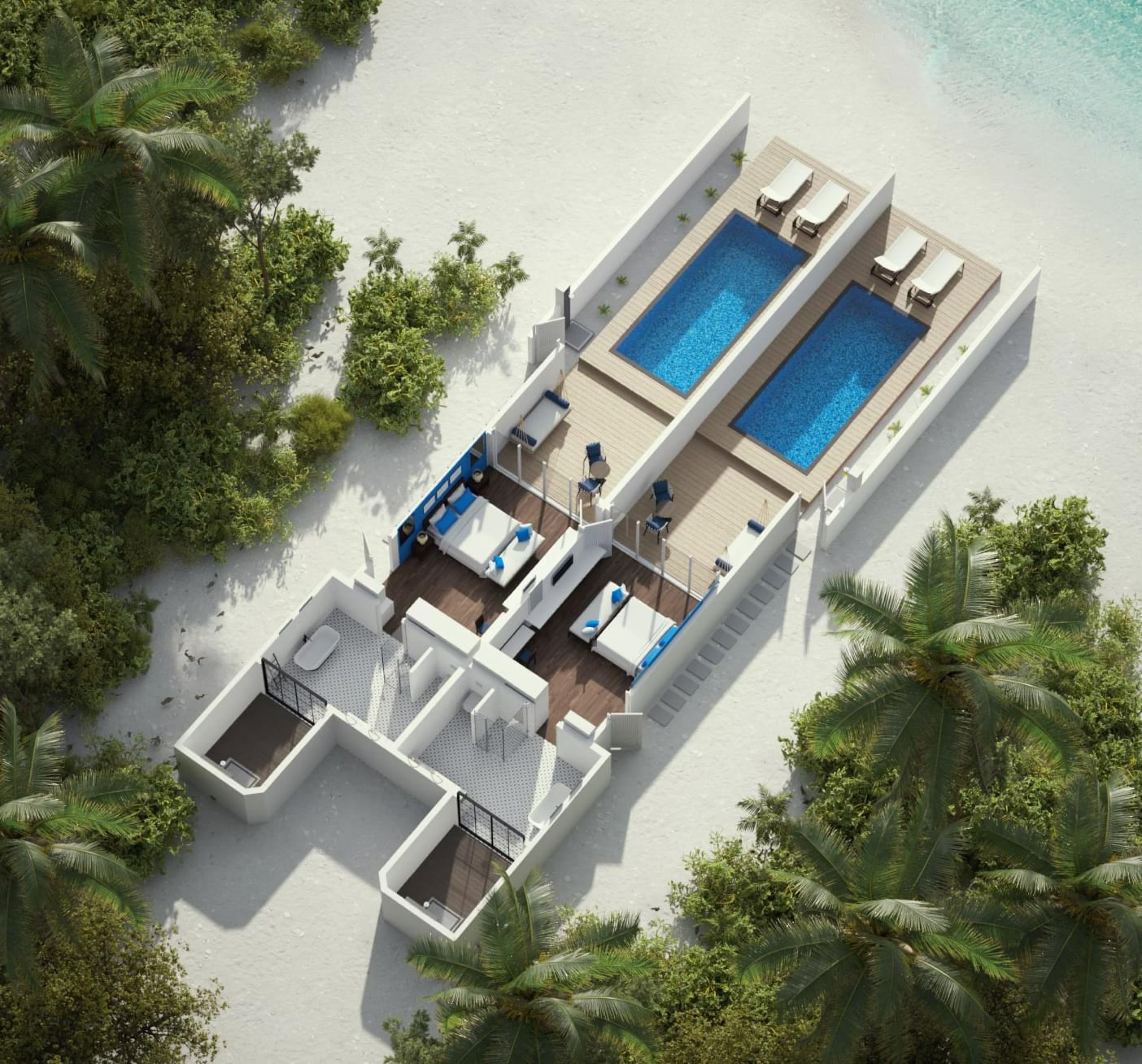 Deluxe Beach Pool Villa - Floor Plan - Villa Nautica Maldives