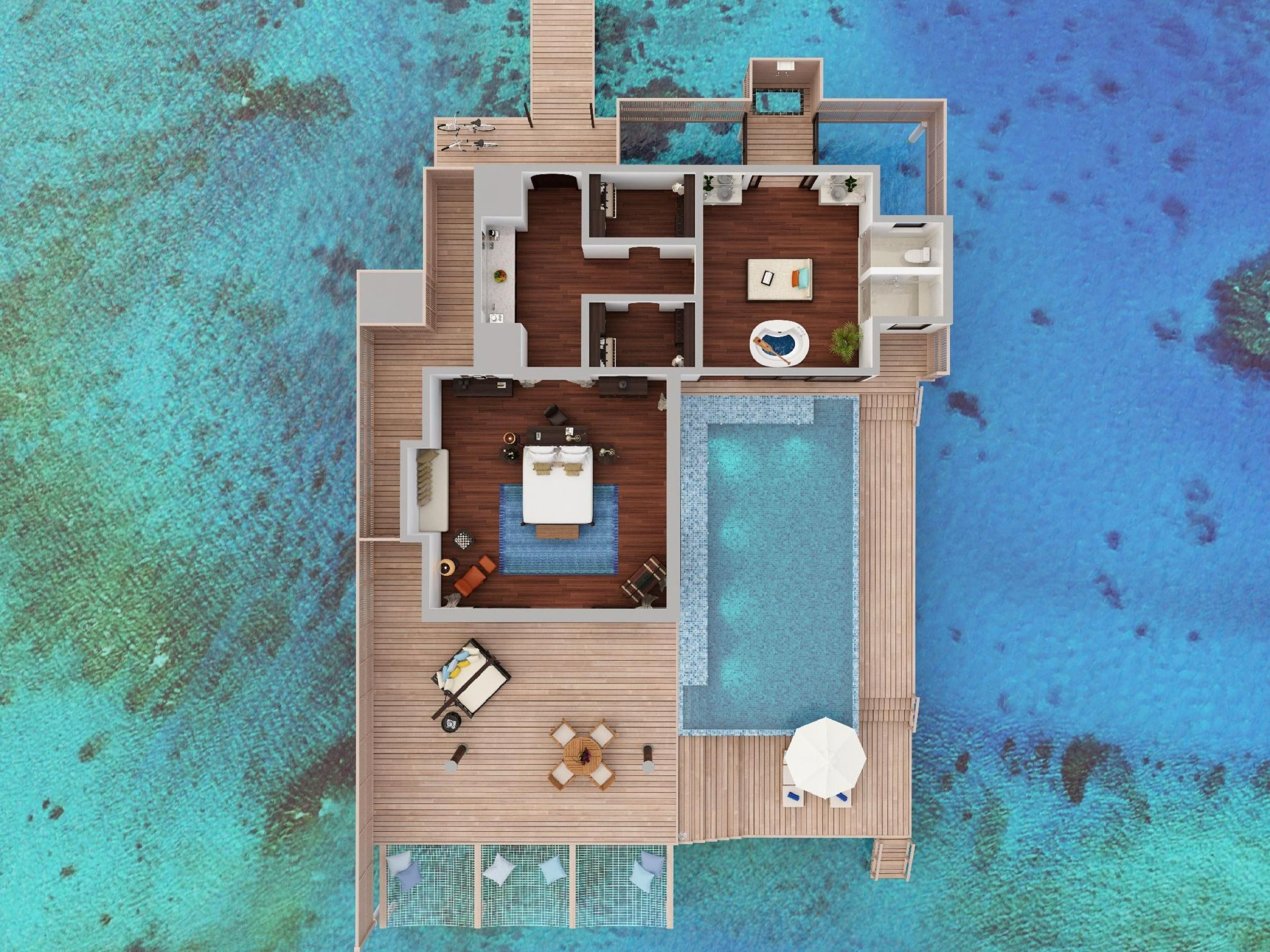 Over Water Pool Villa - Floor Plan - Anantara Kihavah Maldives