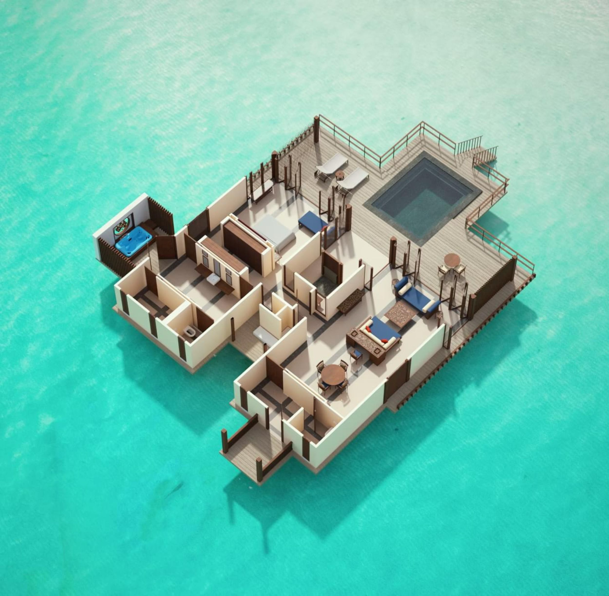 One Bedroom Ocean Suite with Pool - Floor Plan -Villa Nautica Maldives