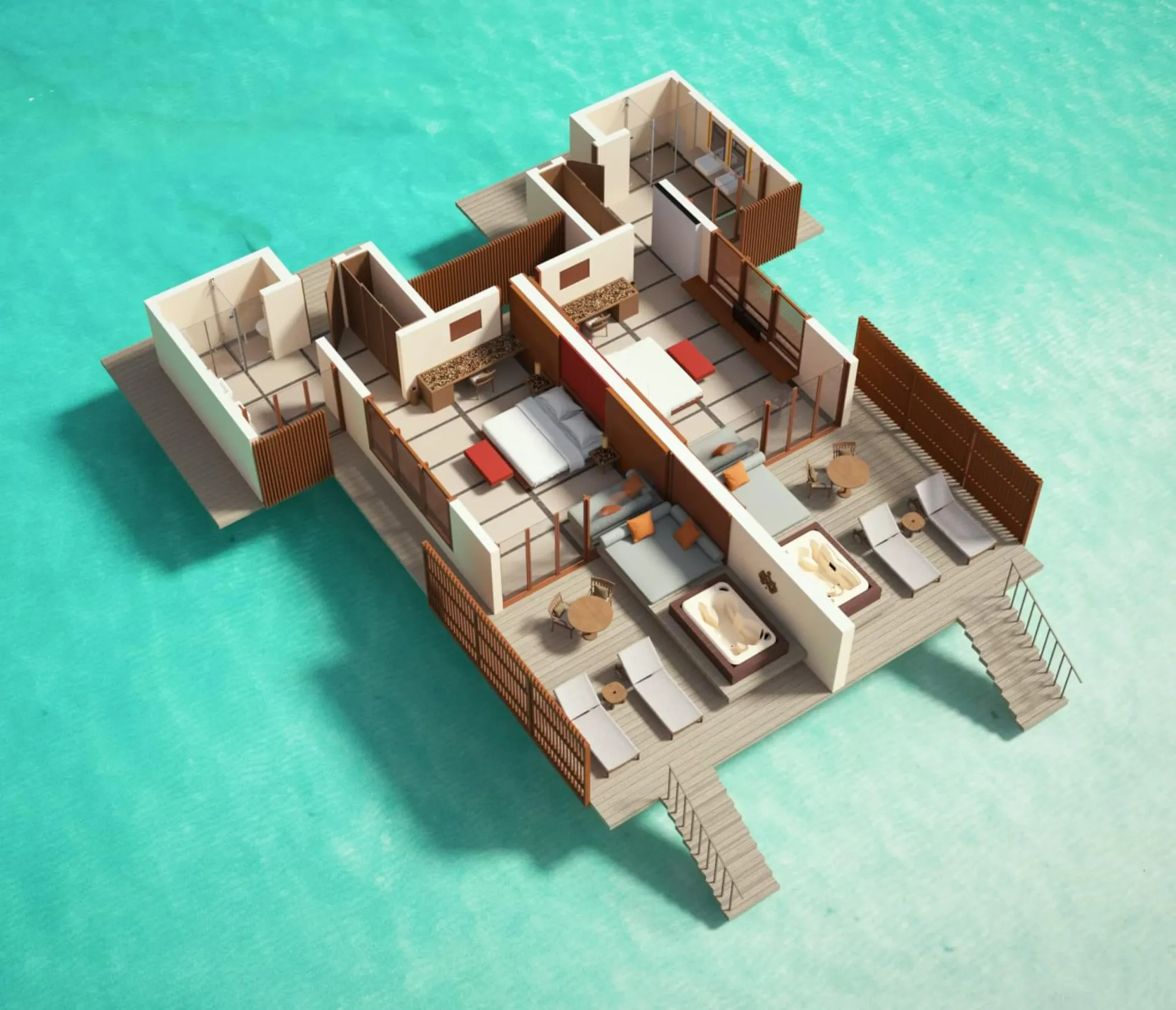Water Villa with Whirlpool - Floor Plan - Villa Nautica Maldives