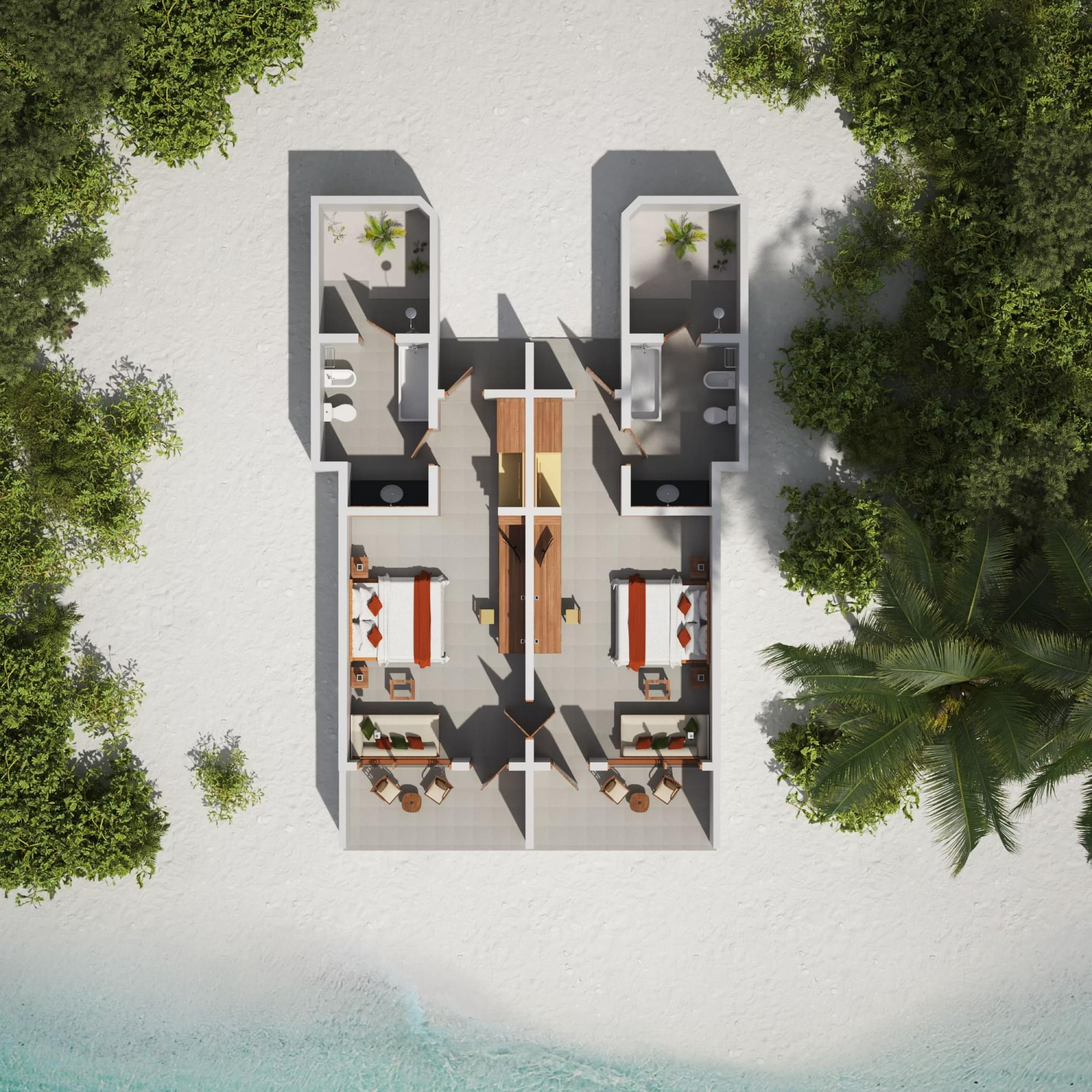 Two Bedroom Family Beach Villa - Floor Plan - Villa Nautica Maldives