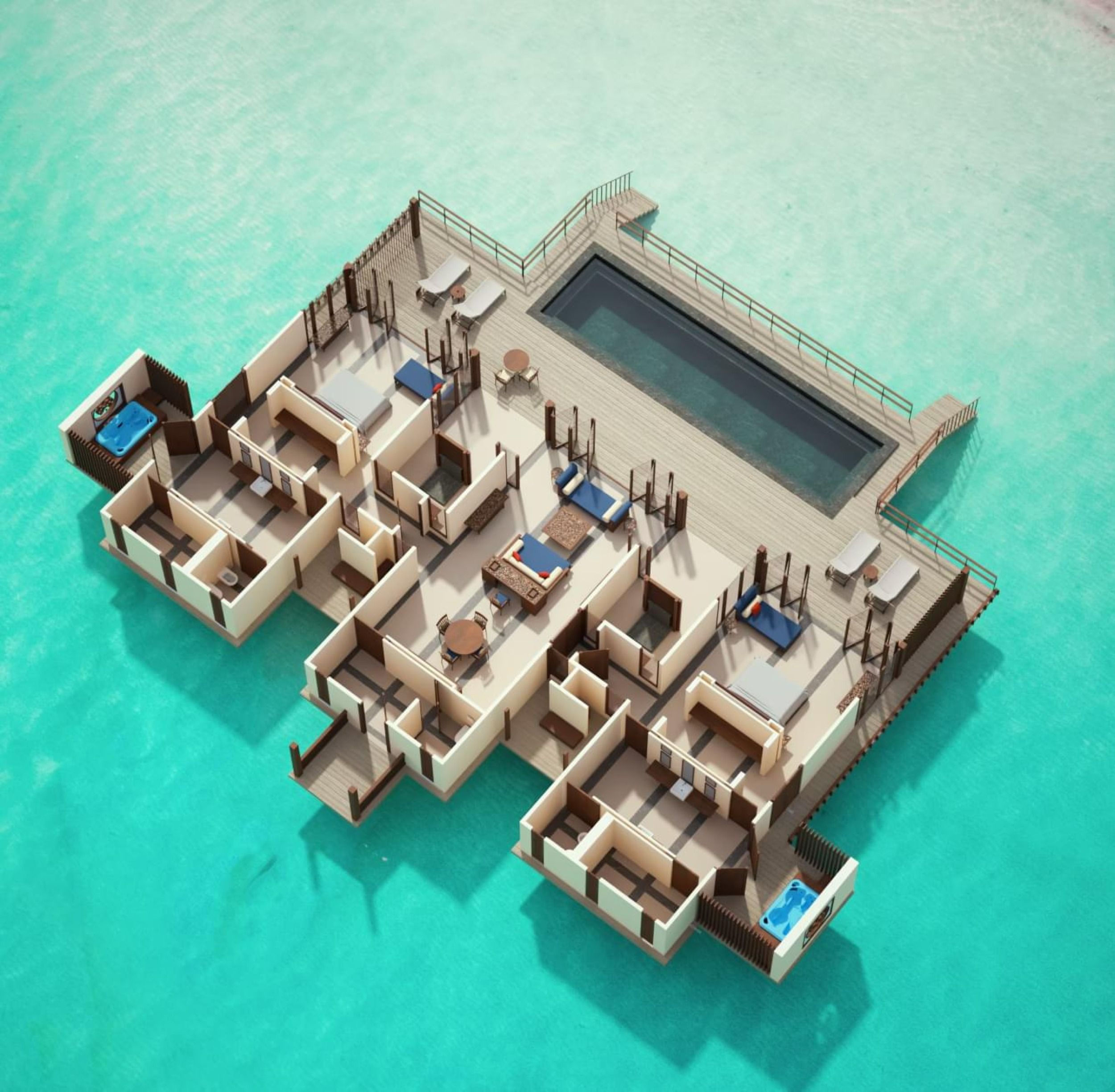 Two Bedroom Ocean Suite With Pool - Floor Plan - Villa Nautica Maldives