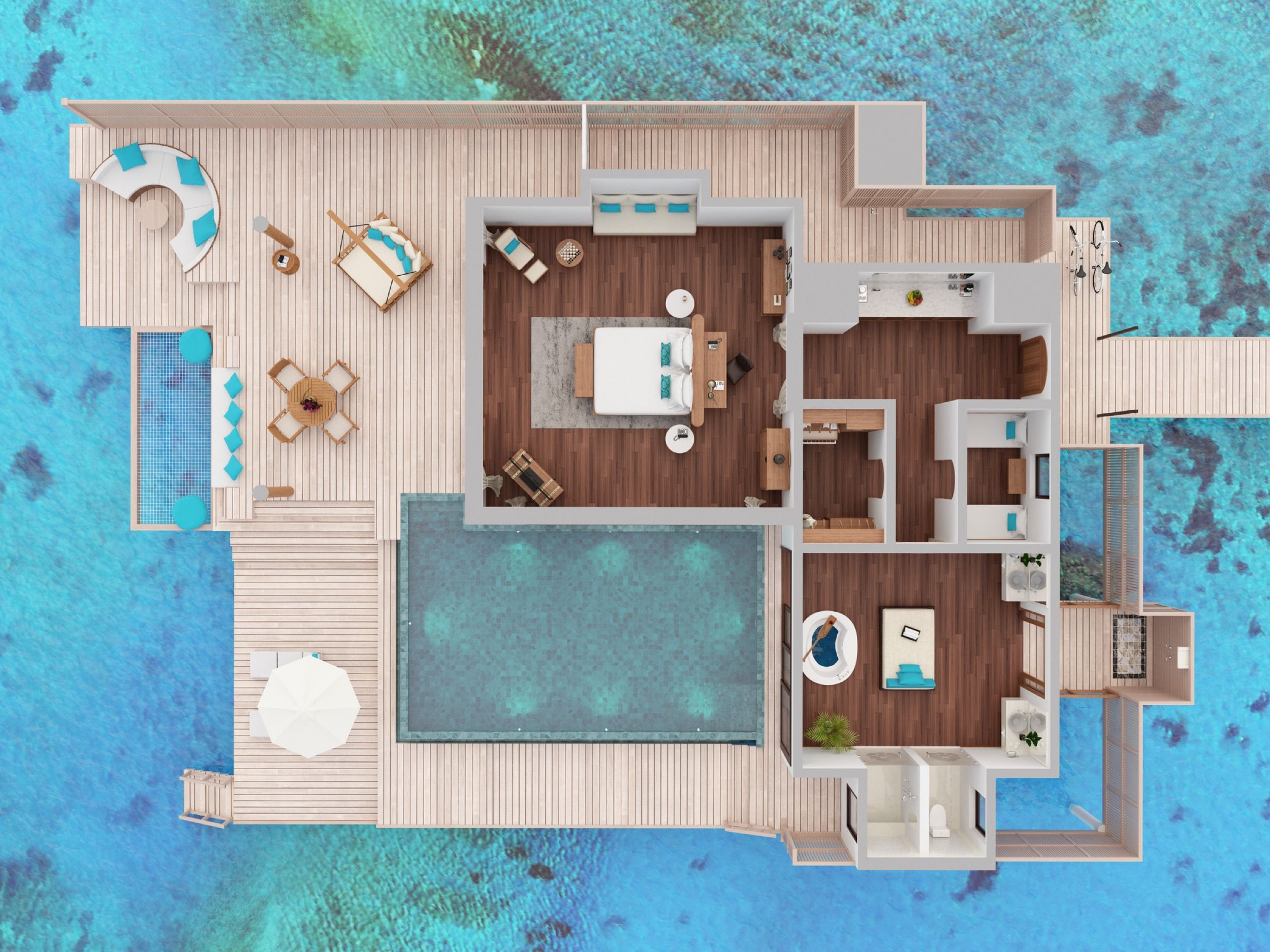 One Bedroom Family Over Water Pool Villa - Floor map - Anantara Kihavah Maldives