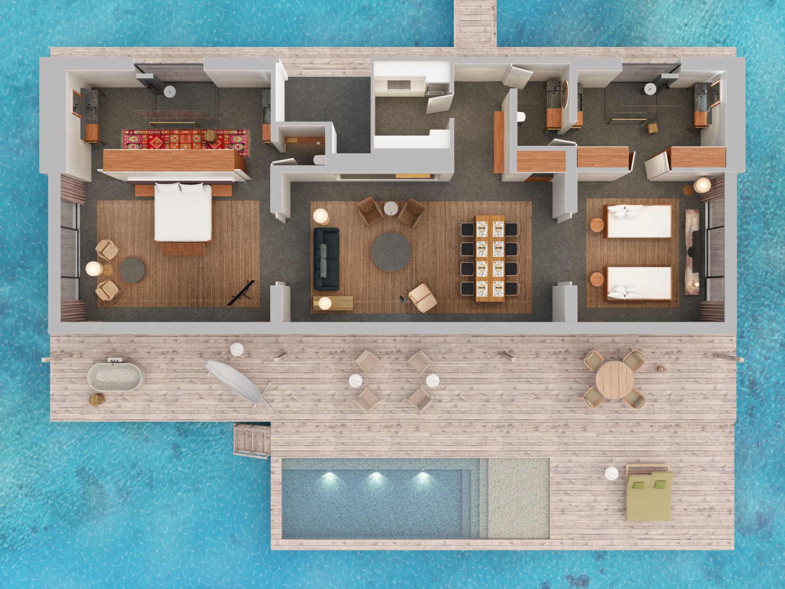 Two Bedroom Water Pool Villa - Floor plan - Patina Maldives
