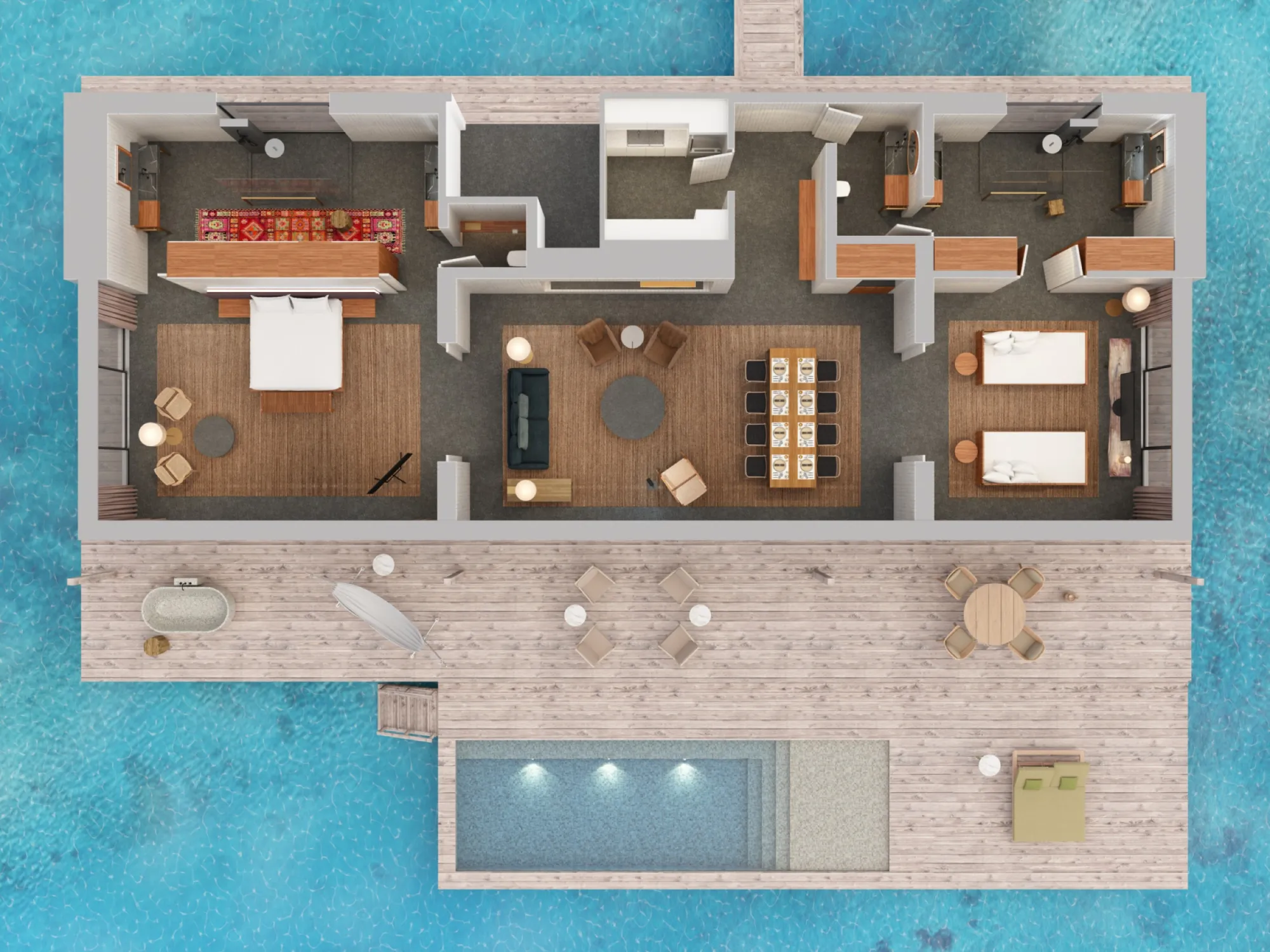 Two Bedroom Sunset Water Pool Villa - Floor Plan - Patina Maldives