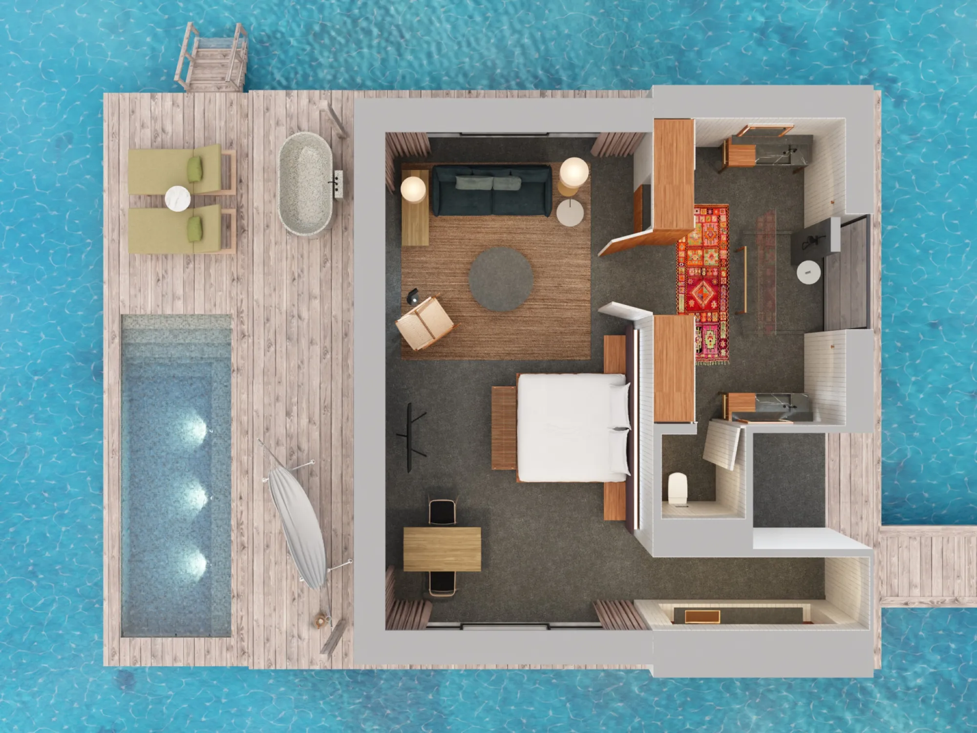 One Bedroom Water Pool Villa - Floor plan - Patina Maldives