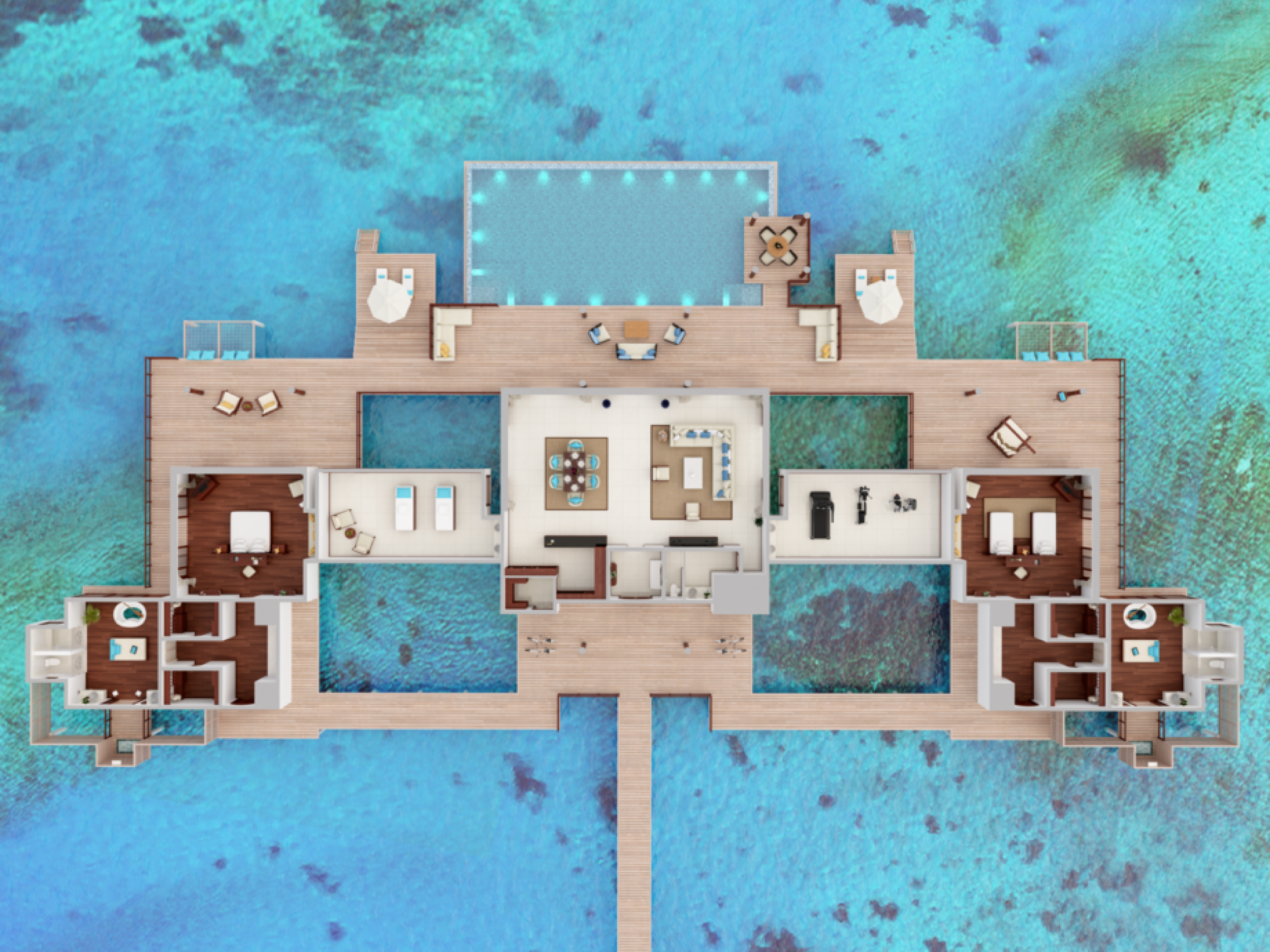 Two Bedroom Sunset Over Water Pool Residence - Floor Plan - Anantara Kihavah Maldives