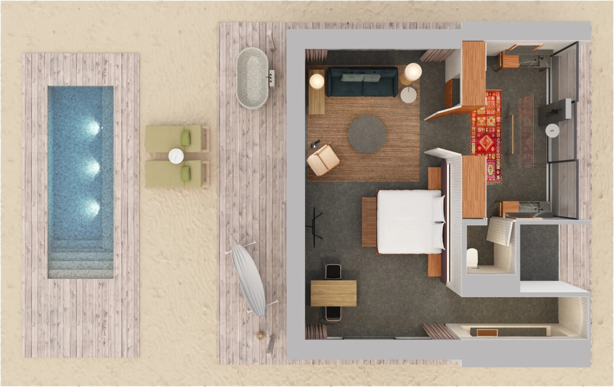 One Bedroom Beach Pool Villa - Floor Plan - Patina Maldives