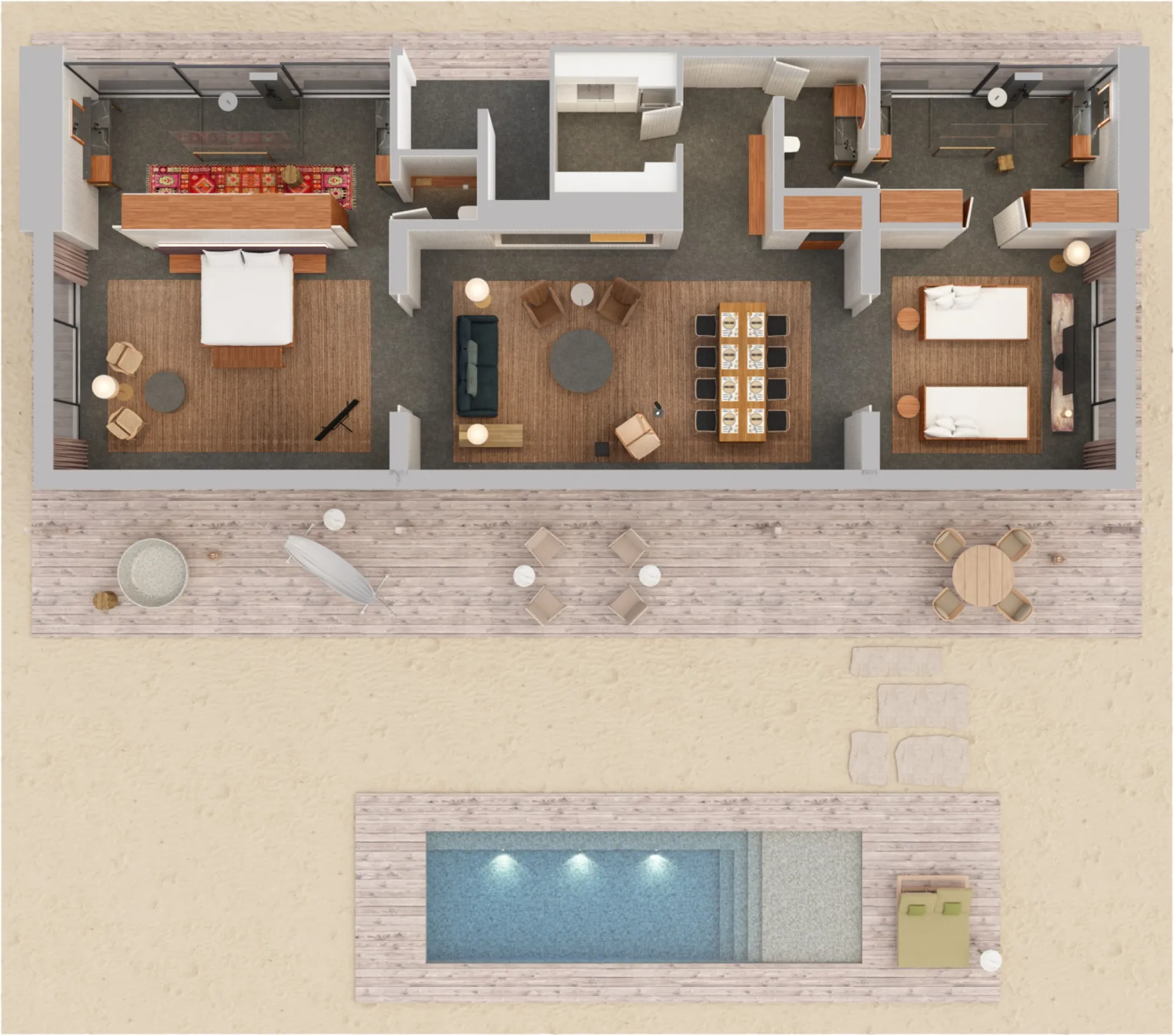 Two Bedroom Beach Pool Villa - Floor Plan - Patina Maldives