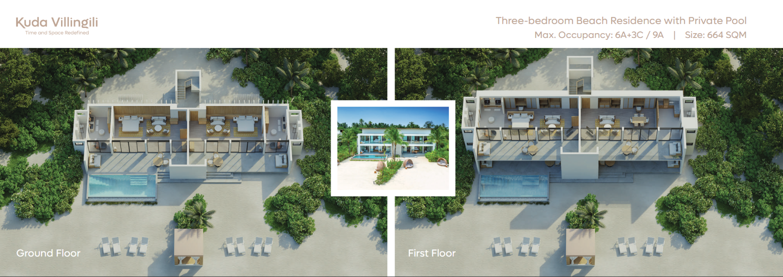 Three-bedroom Beach Residence with Private Pool - floor map - Kuda Villingili Resort Maldives