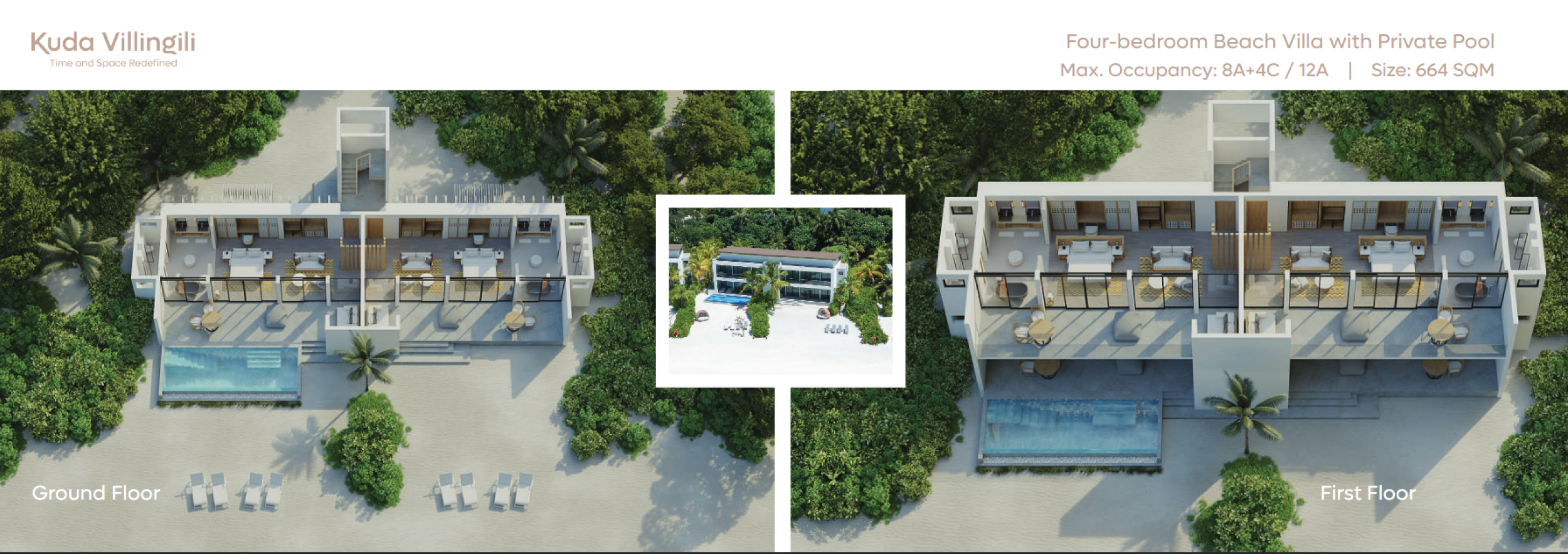 Four-bedroom Beach Villa with Private Pool - Floor map - Kuda Villingili Resort Maldives