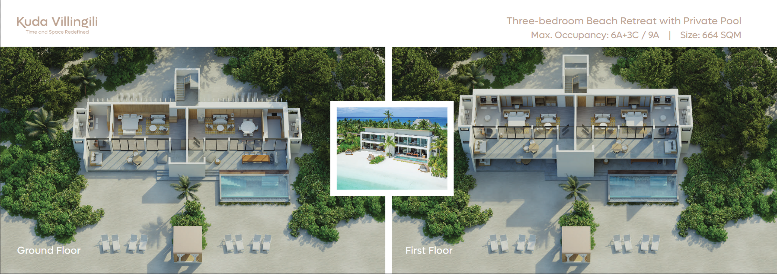 Three-bedroom Beach Retreat with Private Pool - Floor plan - Kuda Villingili Resort Maldives