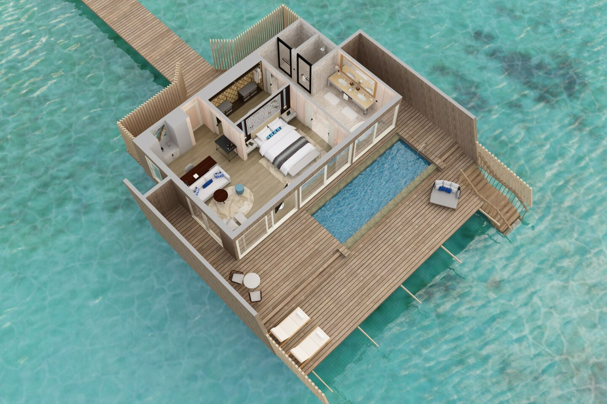 Panoramic Ocean Overwater Villa with Pool
- Floor Plan - The St. Regis Maldives Vommuli Resort