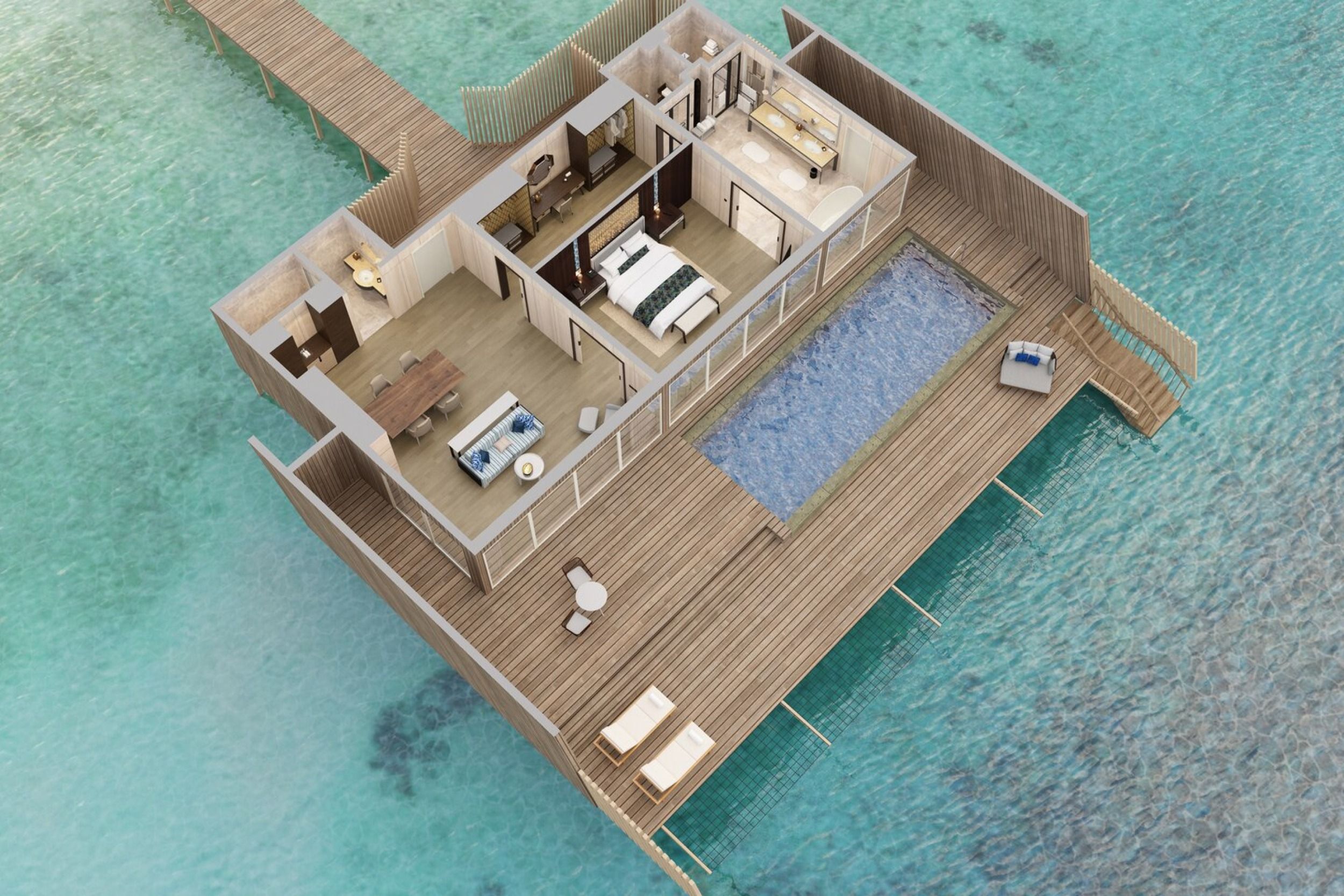 Panoramic Overwater St. Regis Suite with Pool - Floor Plan - The St Regis Maldives Vommuli Resort