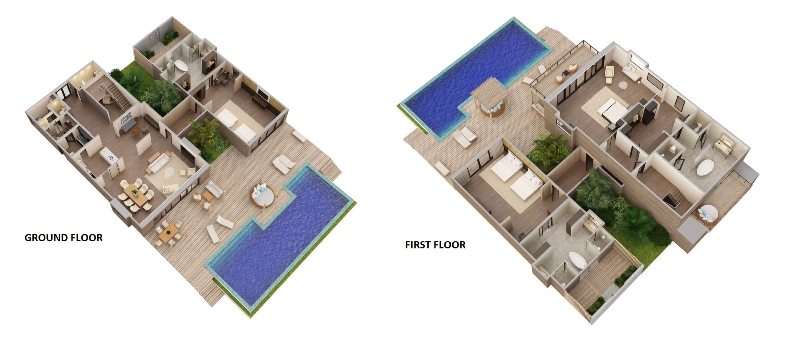 Beach Suite with Pool - Two Bedroom - Floor Plan - The St Regis Maldives Vommuli Resort