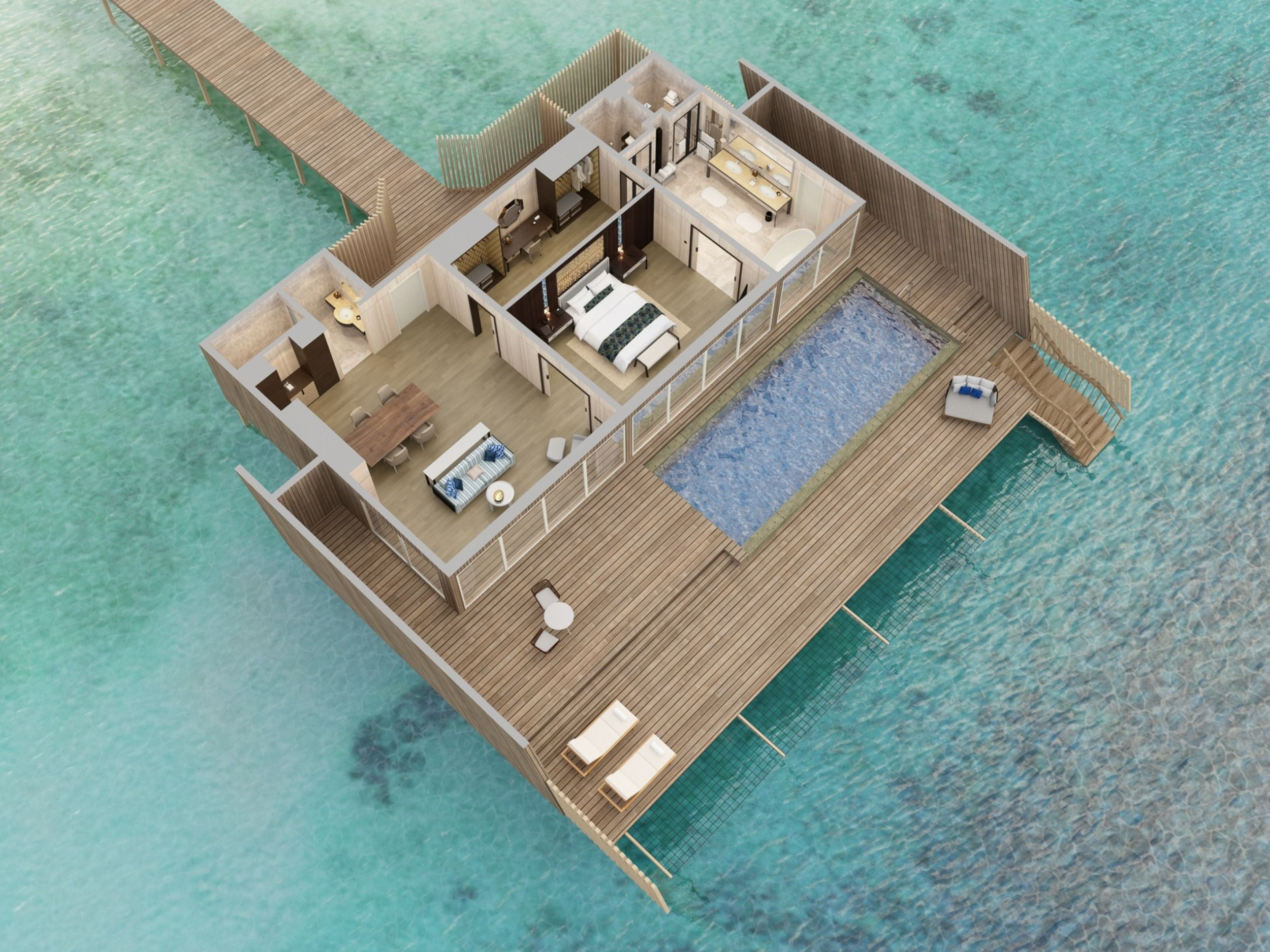 Lagoon Overwater St. Regis Suite with Pool
- Floor Plan - The St. Regis Maldives Vommuli Resort