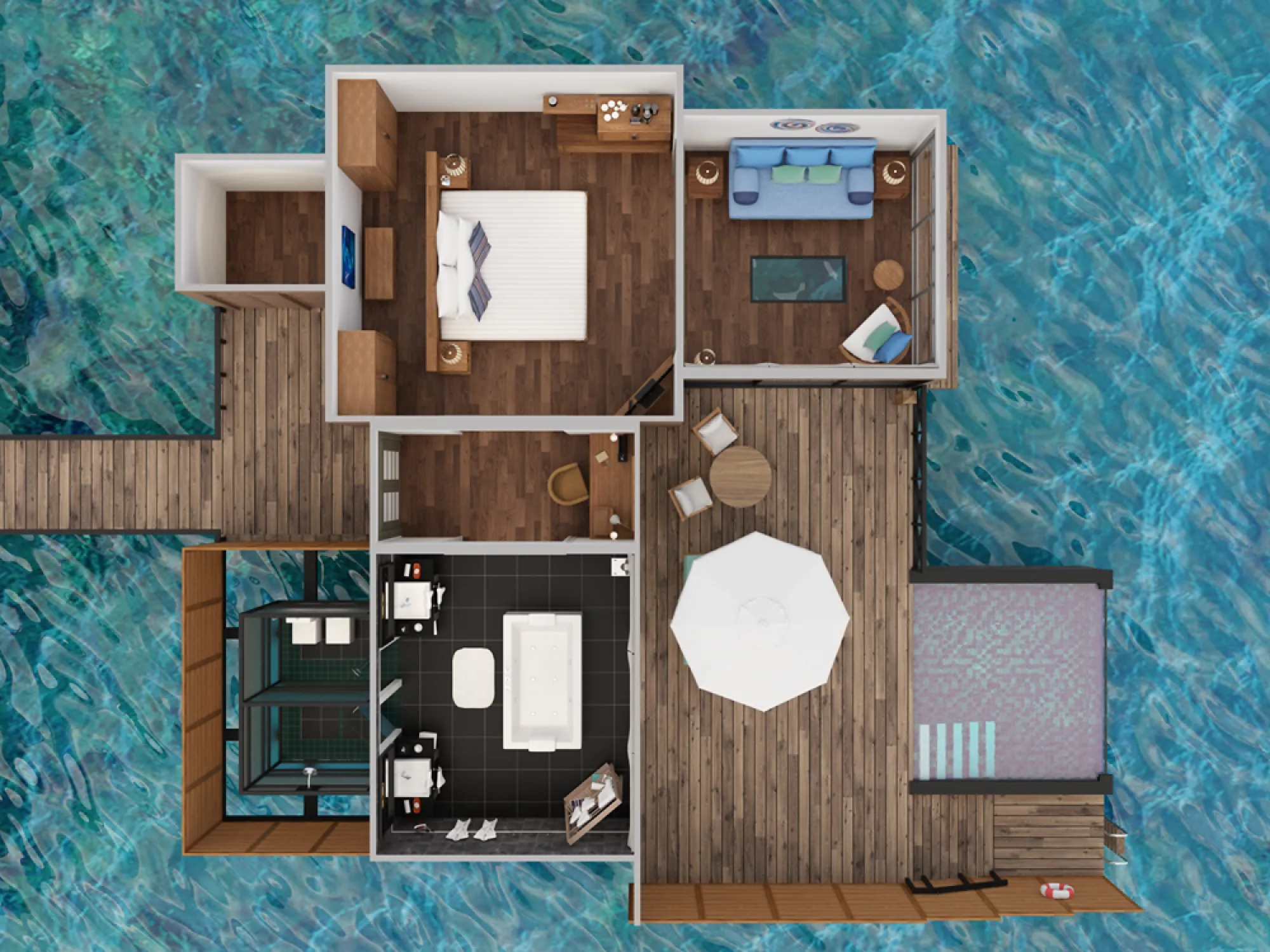 Sunrise Water Villa with Infinity Pool - Floor Map - JA Manafaru Maldives