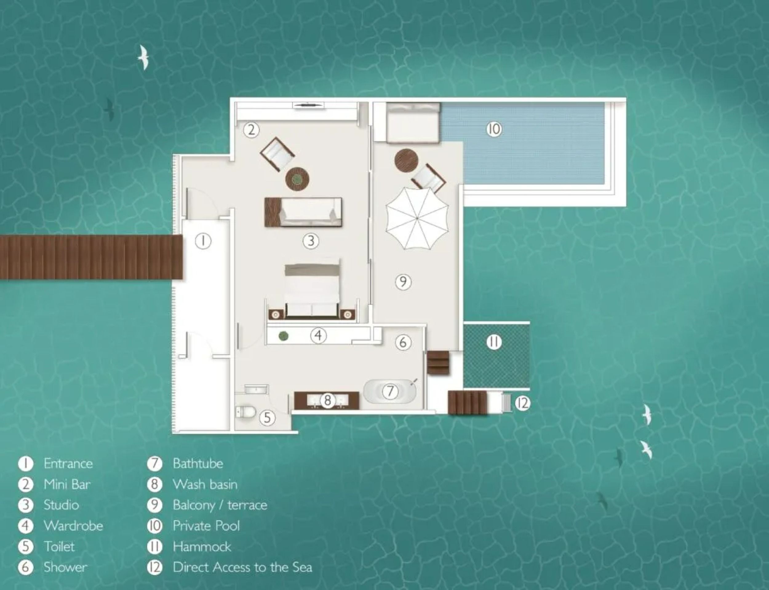 Lagoon Water Villa - Floor Plan- Alila Kothaifaru Maldives