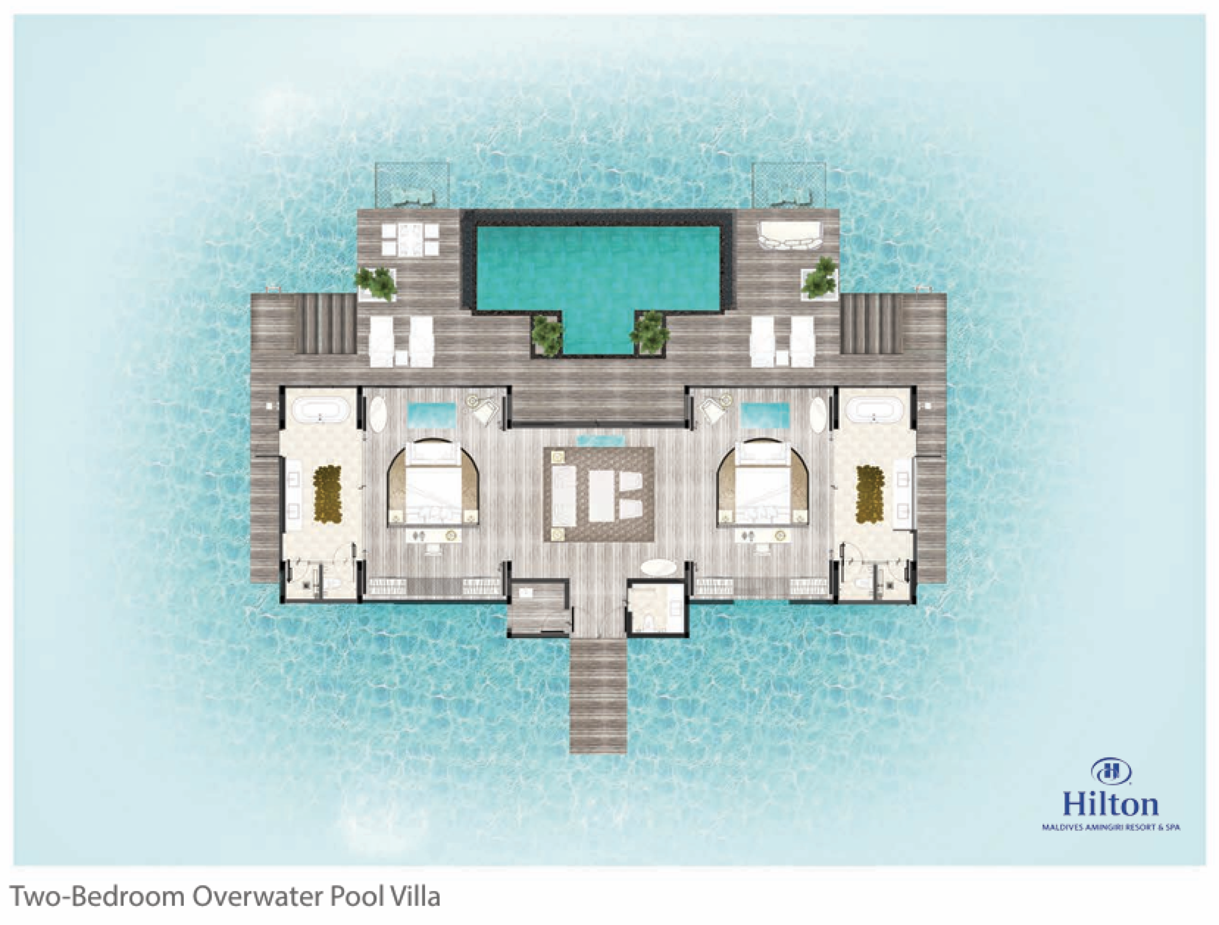 Overwater Pool Villa - Two Bedroom - Floor Plan - Hilton Maldives Amingiri Resort & Spa