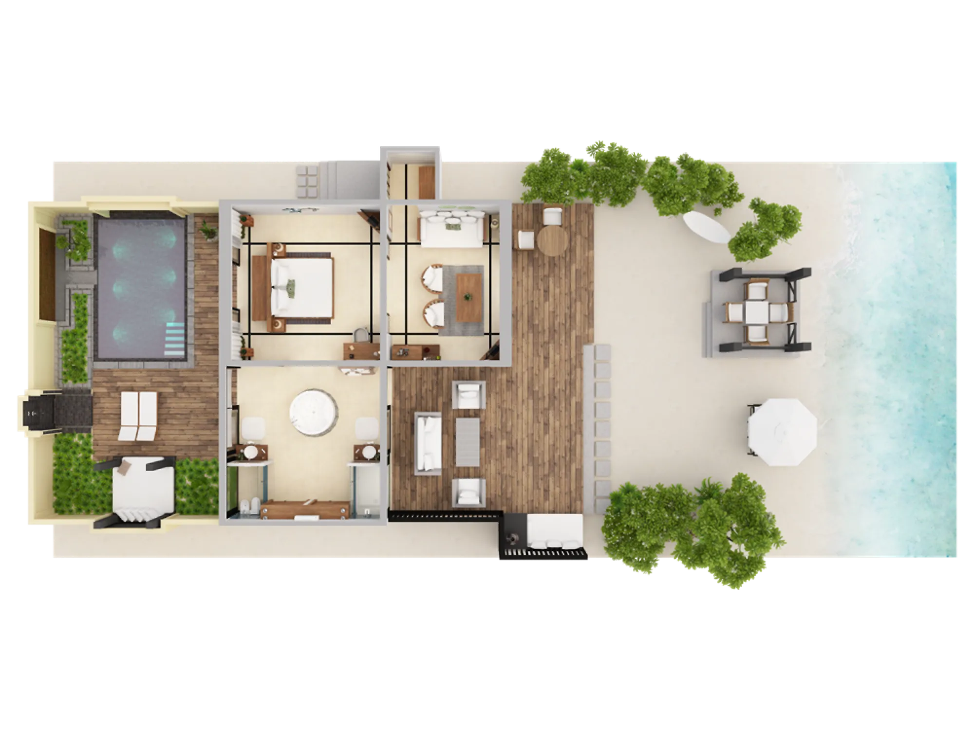 Deluxe Beach Villa with Family Private Pool - Floor Map - JA Manafaru Maldives