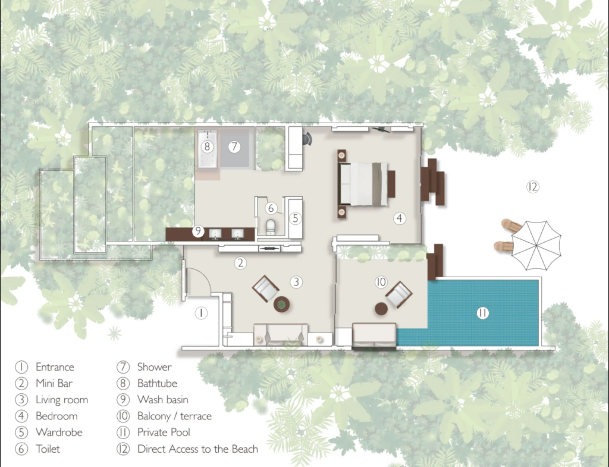Beach Villa - floor plan - Alila Kothaifaru Maldives