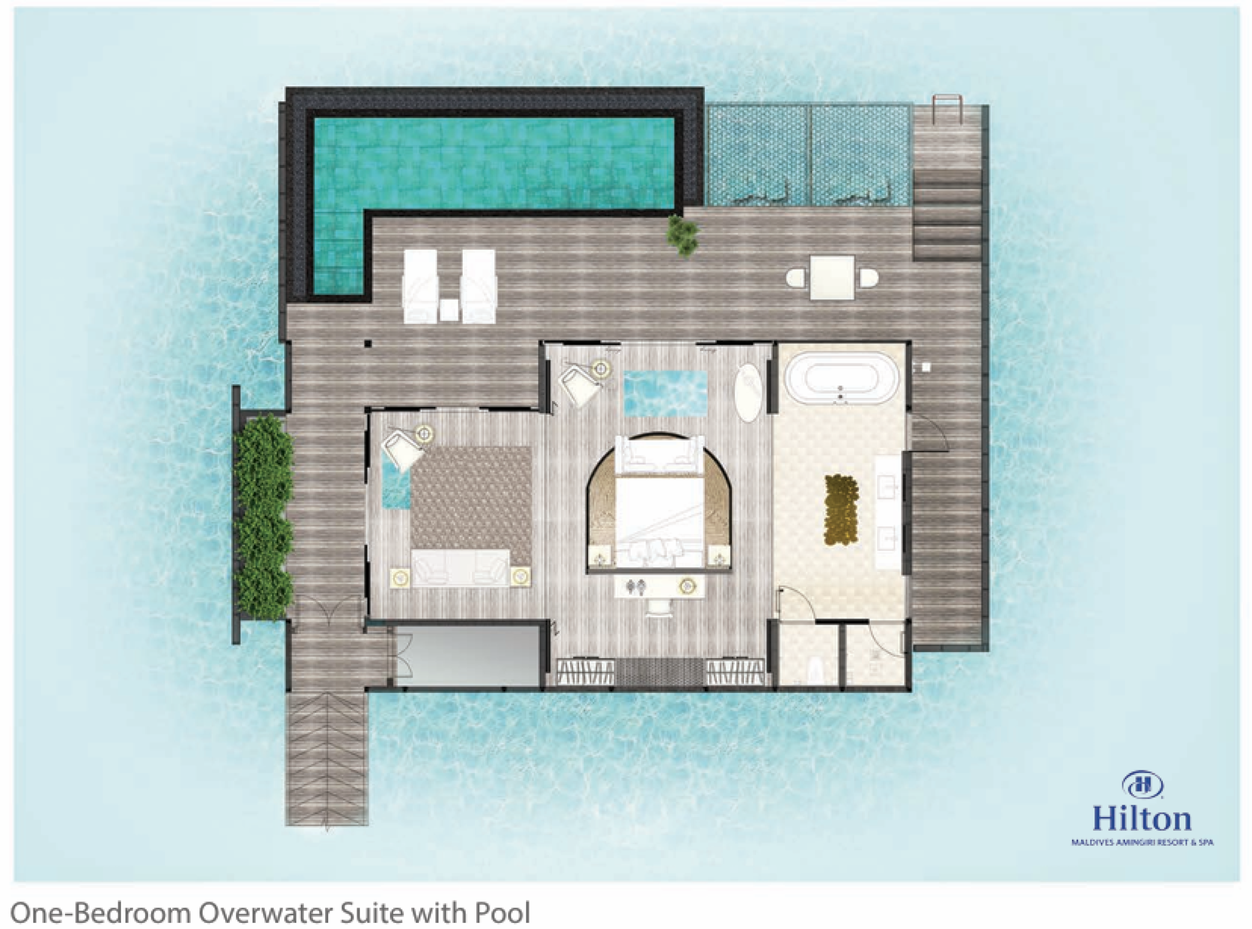 Overwater Suite with Pool - One Bedroom - Floor Plan - Hilton Maldives Amingiri Resort & Spa