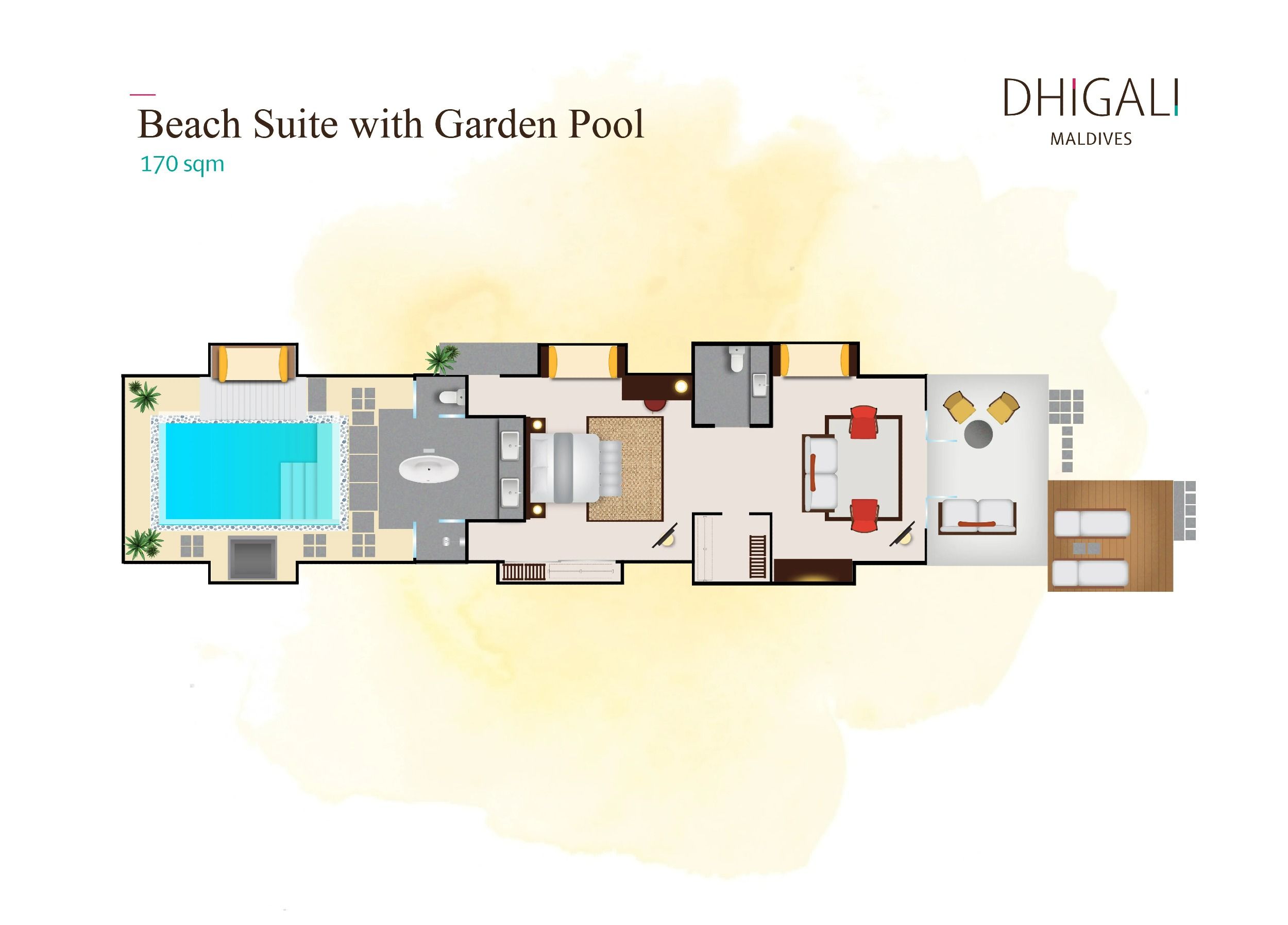 Beach Suite with Garden Pool -Floorplan- Dhigali Maldives