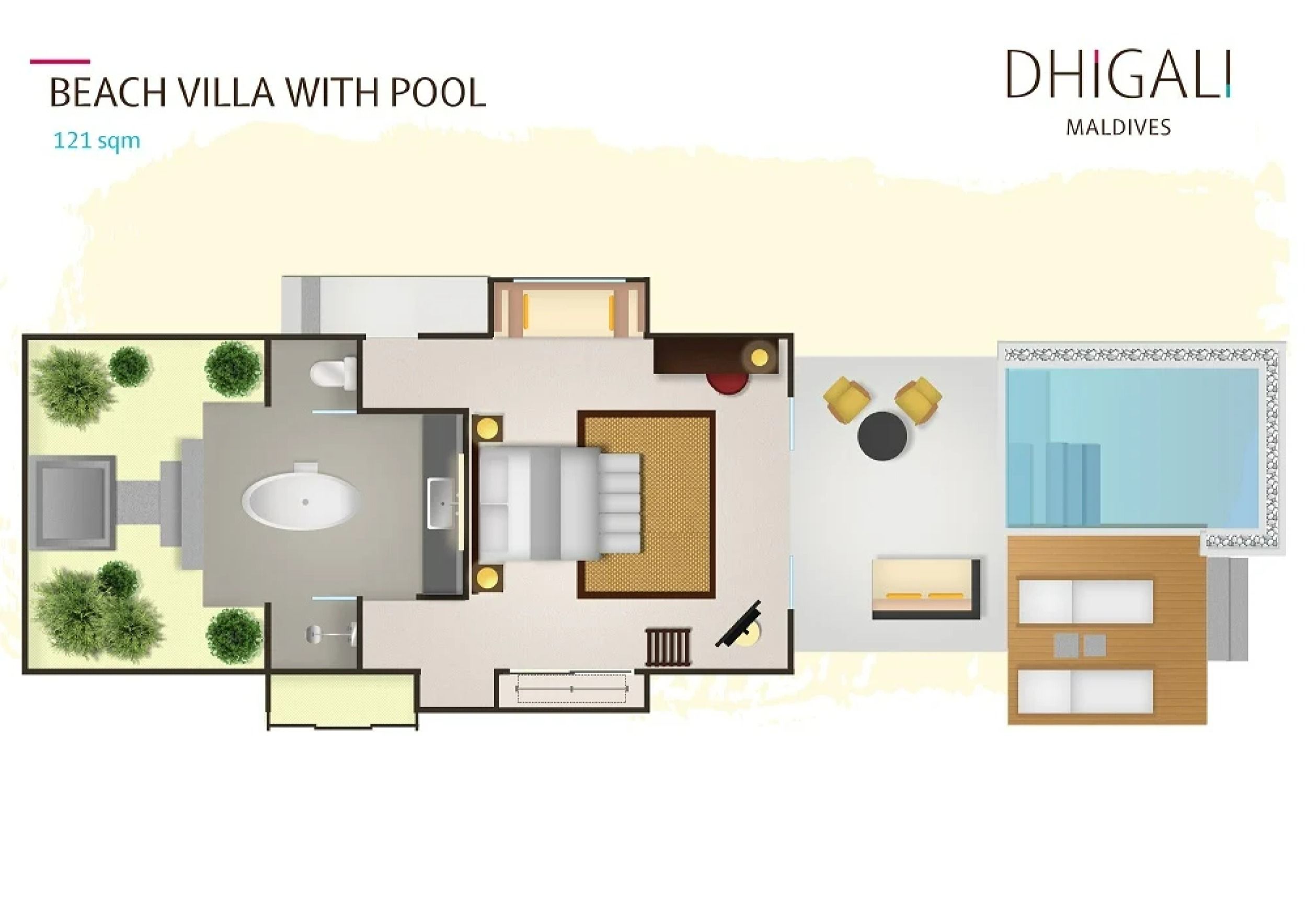 Beach Villa with Pool - Floor Plan - Dhigali Maldives