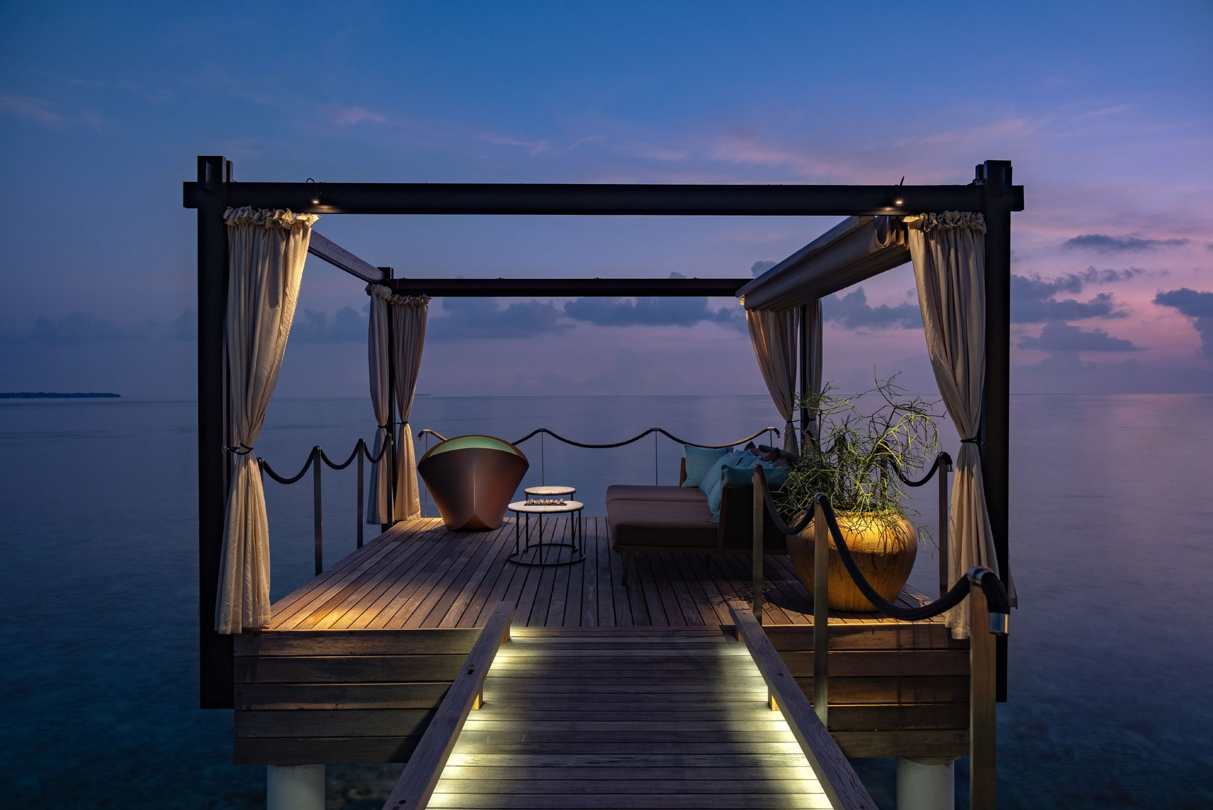 Romantic Pool Residence 1 Bedroom  cabana at night 