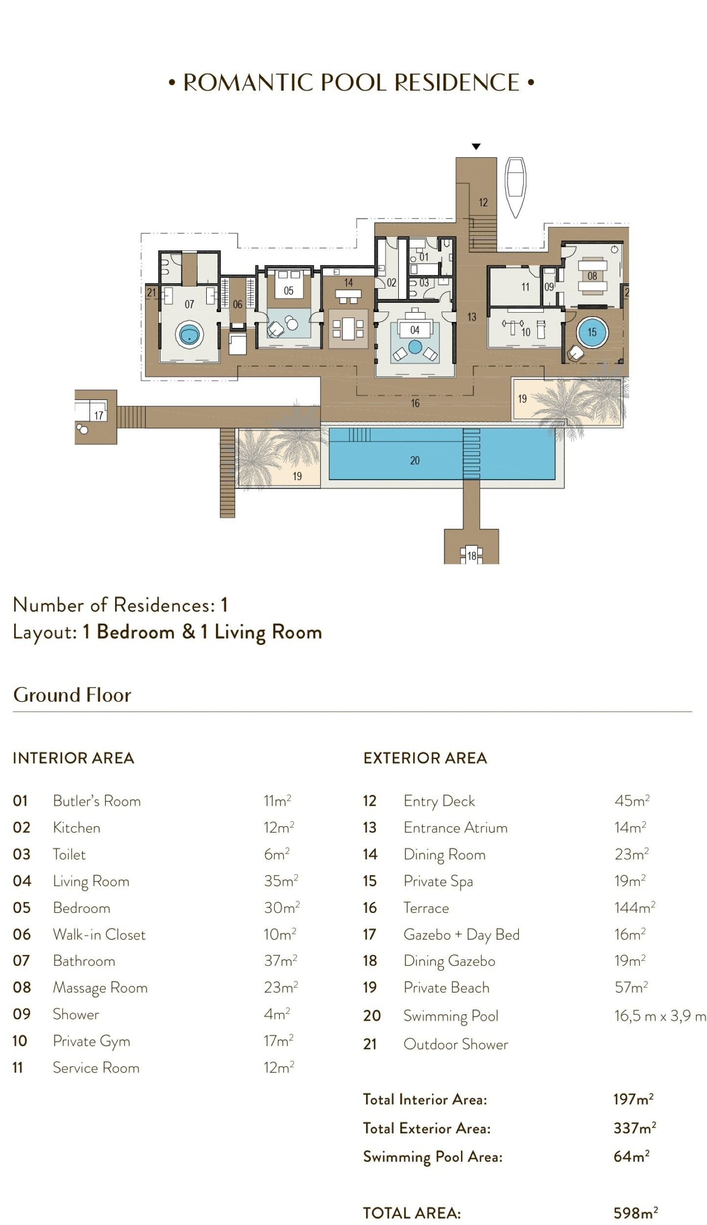 Romantic Pool Residence 1 Bedroom - Floor Plan - Velaa Private Island Maldives