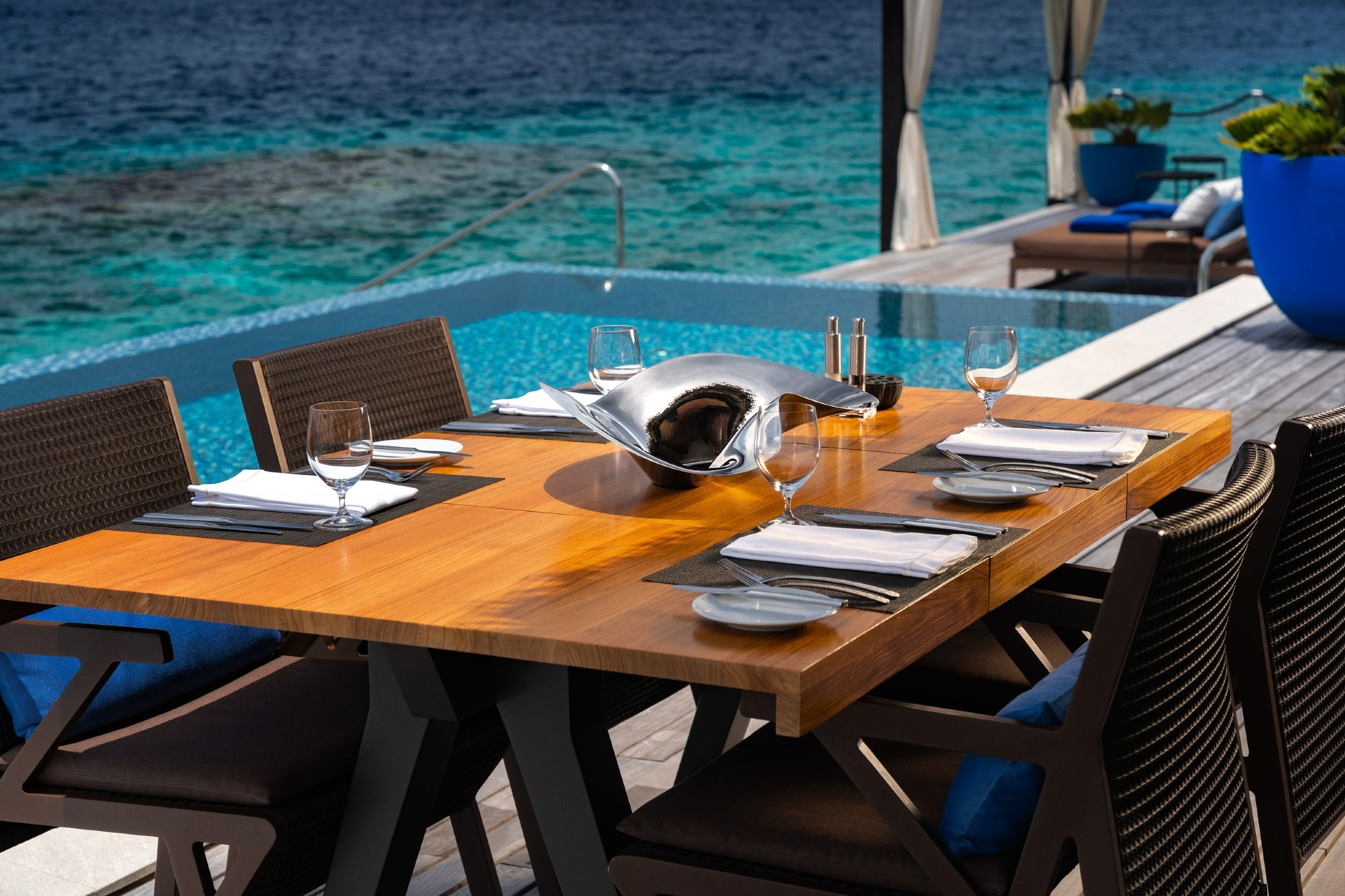 Ocean Pool House - dinning table - Velaa Private Island Maldives