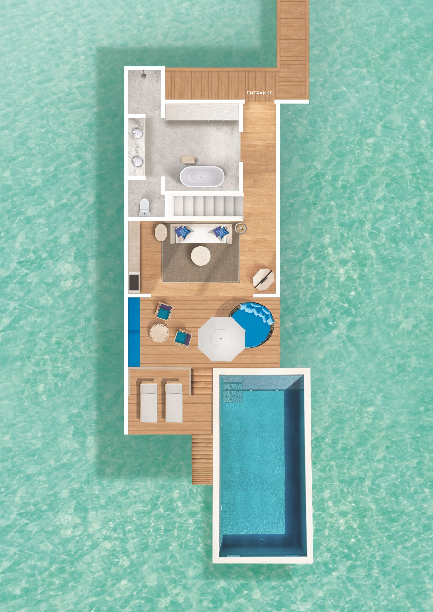 Duplex Lagoon Pool Villa - Ground Floor Plan - Cora Cora Resort Maldives