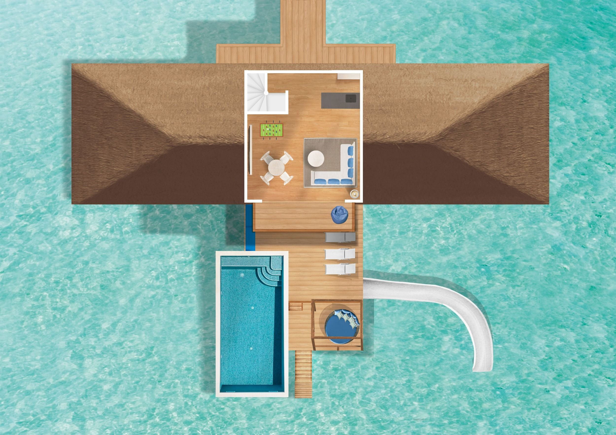 Two Bedroom Lagoon Pool Villa with Slide - Floor Plan - Cora Cora Resort Maldives