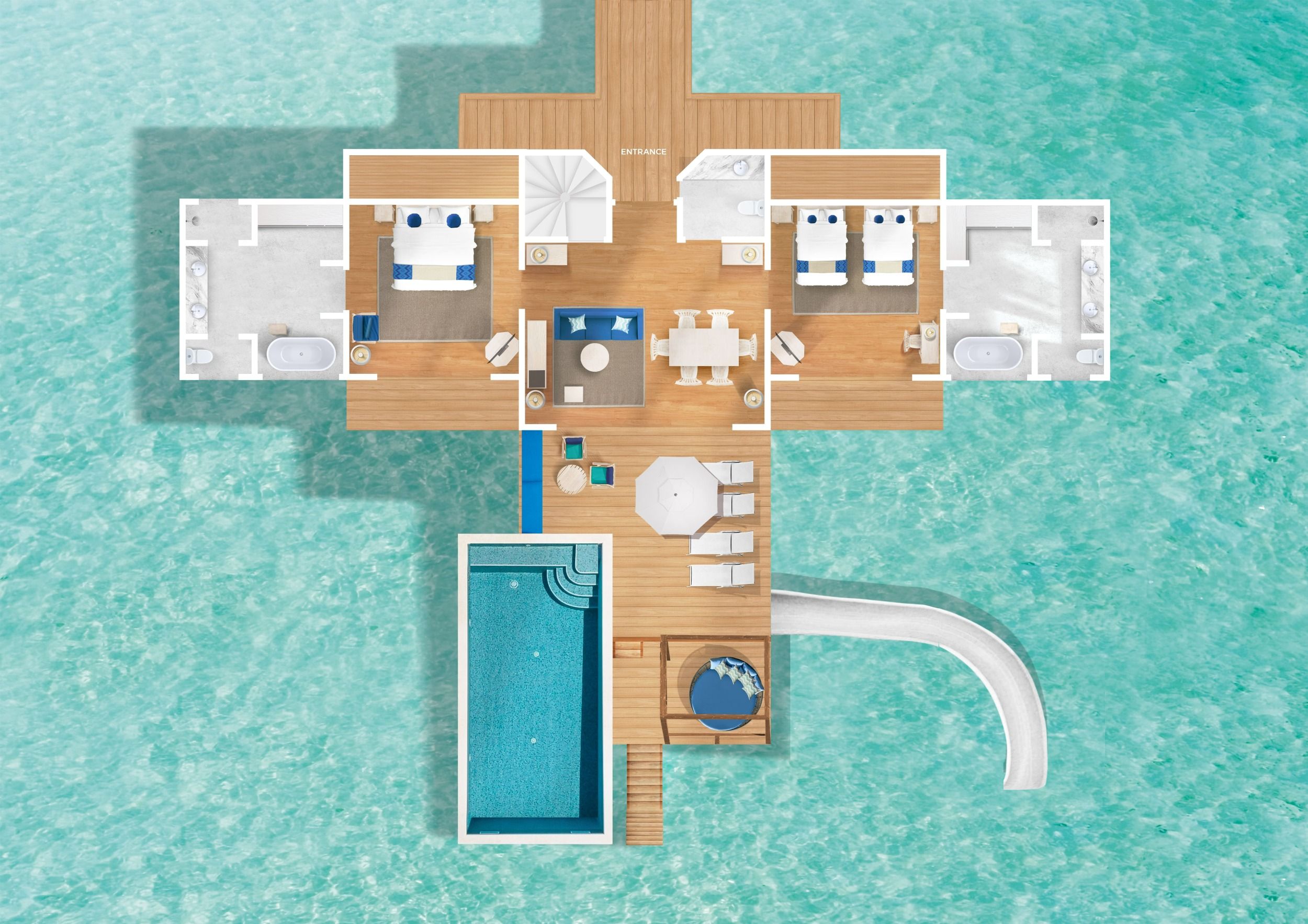 Two Bedroom Lagoon Pool Villa with Slide - Floor Plan - Cora Cora Resort Maldives