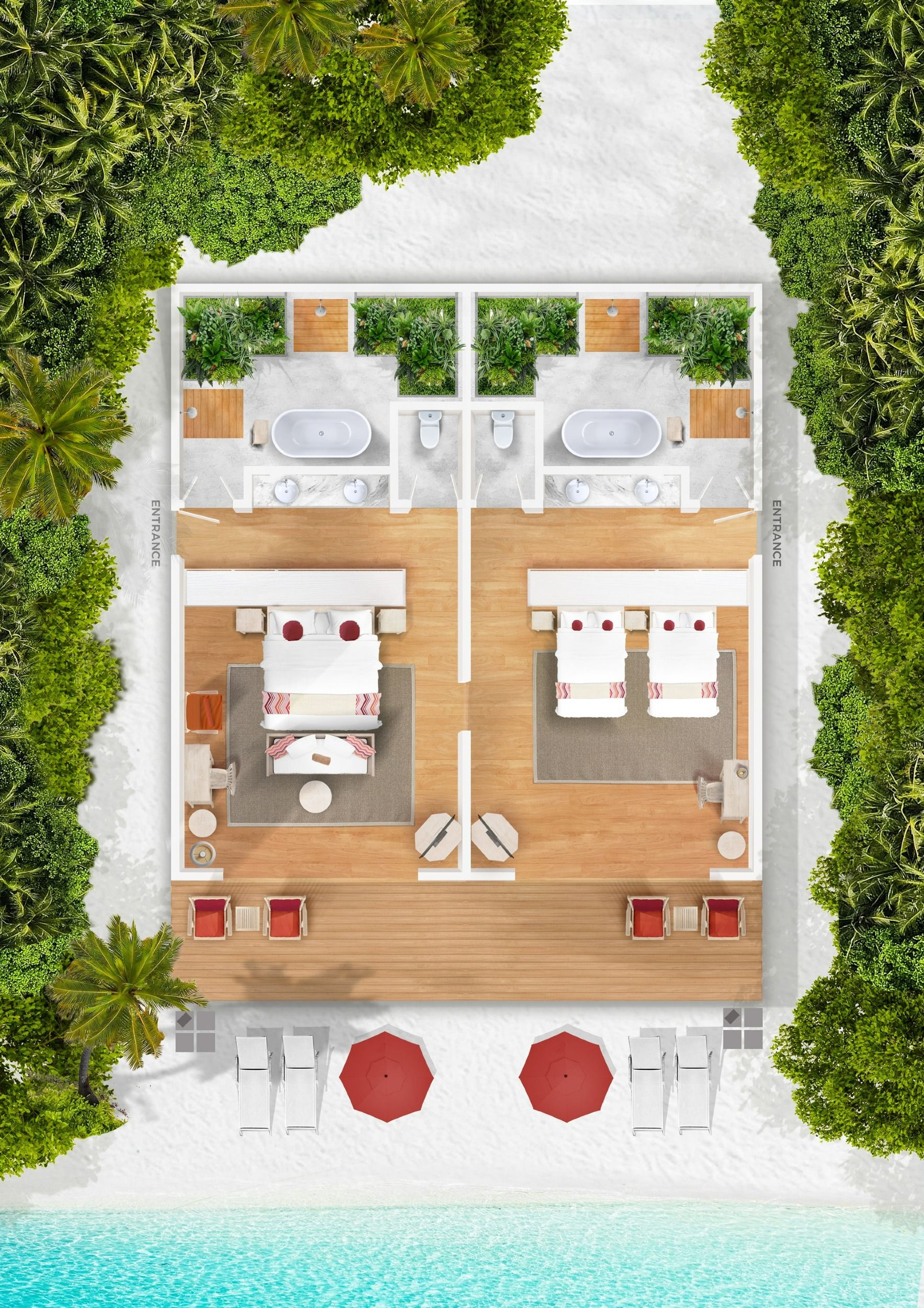 Two Bedroom Family Beach Villa - Floor Plan - Cora Cora Resort Maldives
