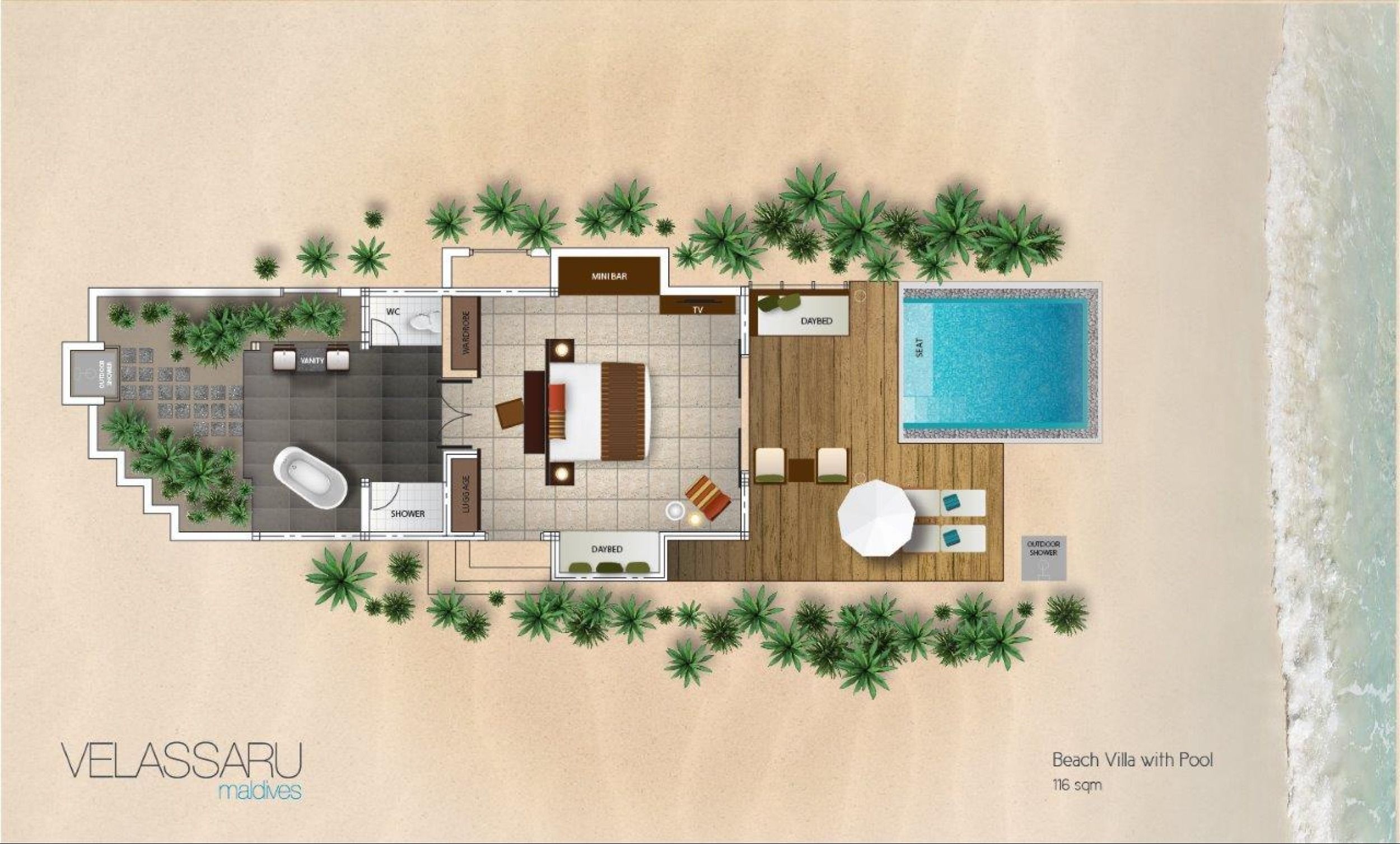 Velassaru Maldives - Beach Villa with Pool - Floor Plan