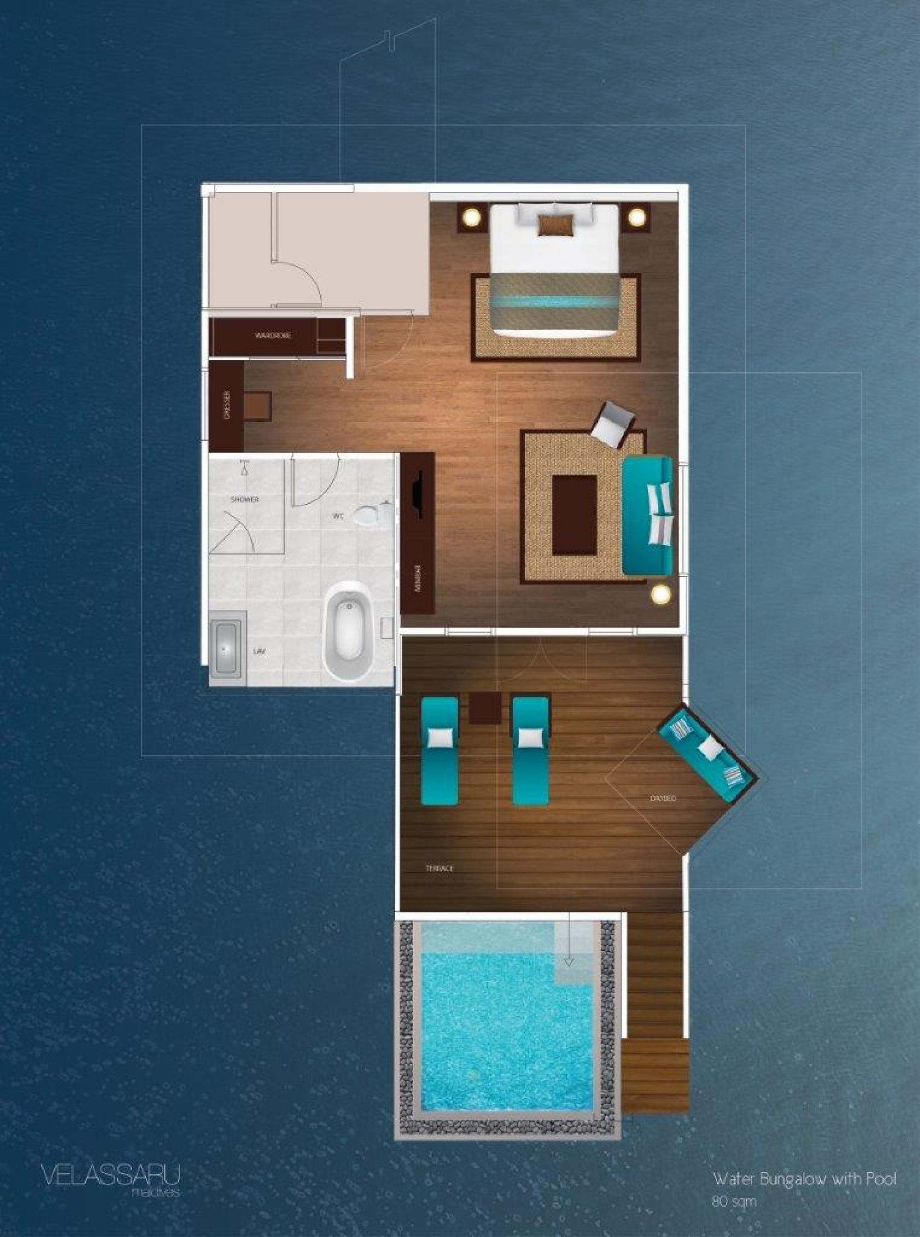 Velassaru Maldives - Water Bungalow - Floor Plan