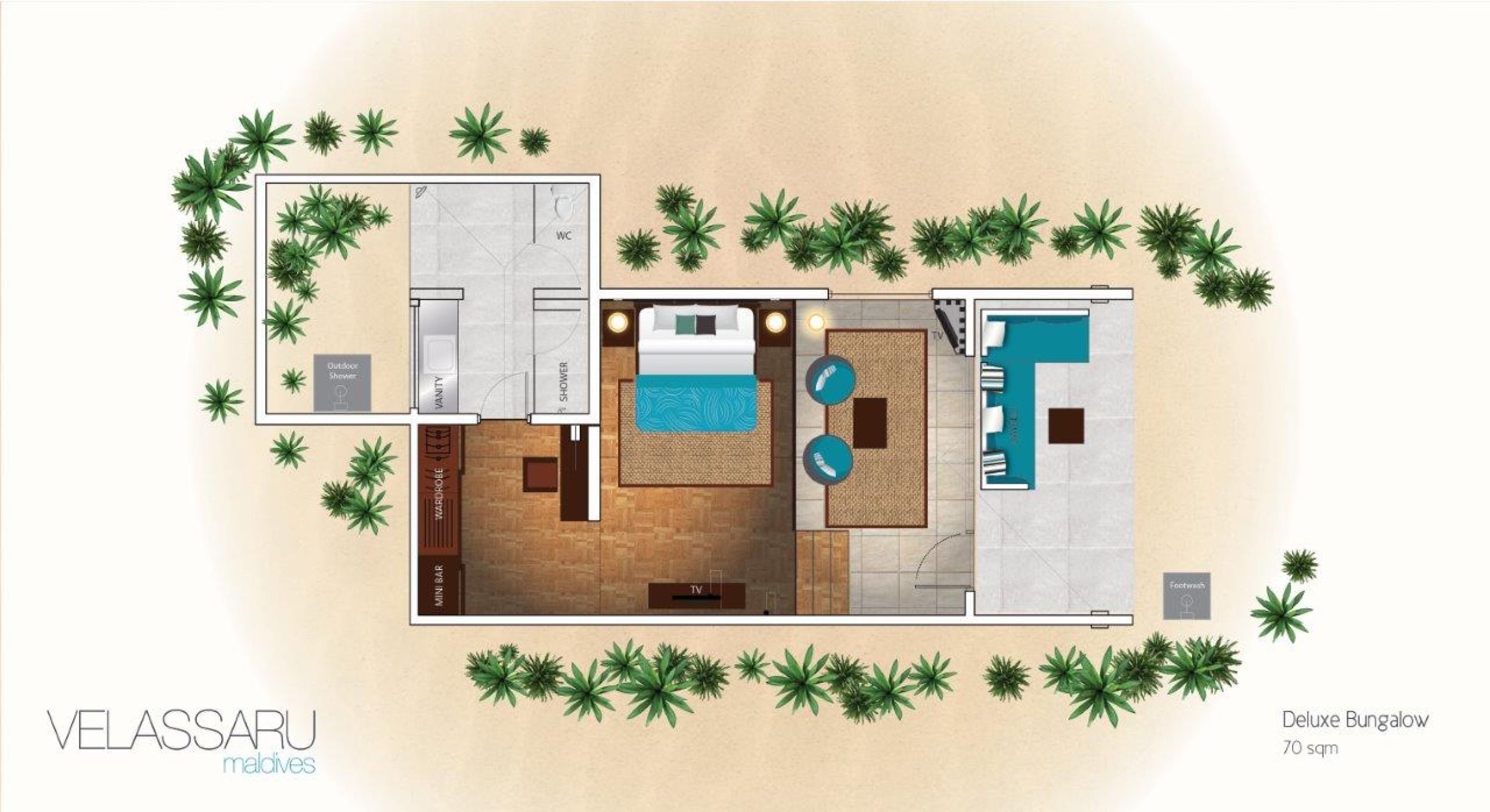 Velassaru Maldives - Deluxe Bungalow - Floor Plan